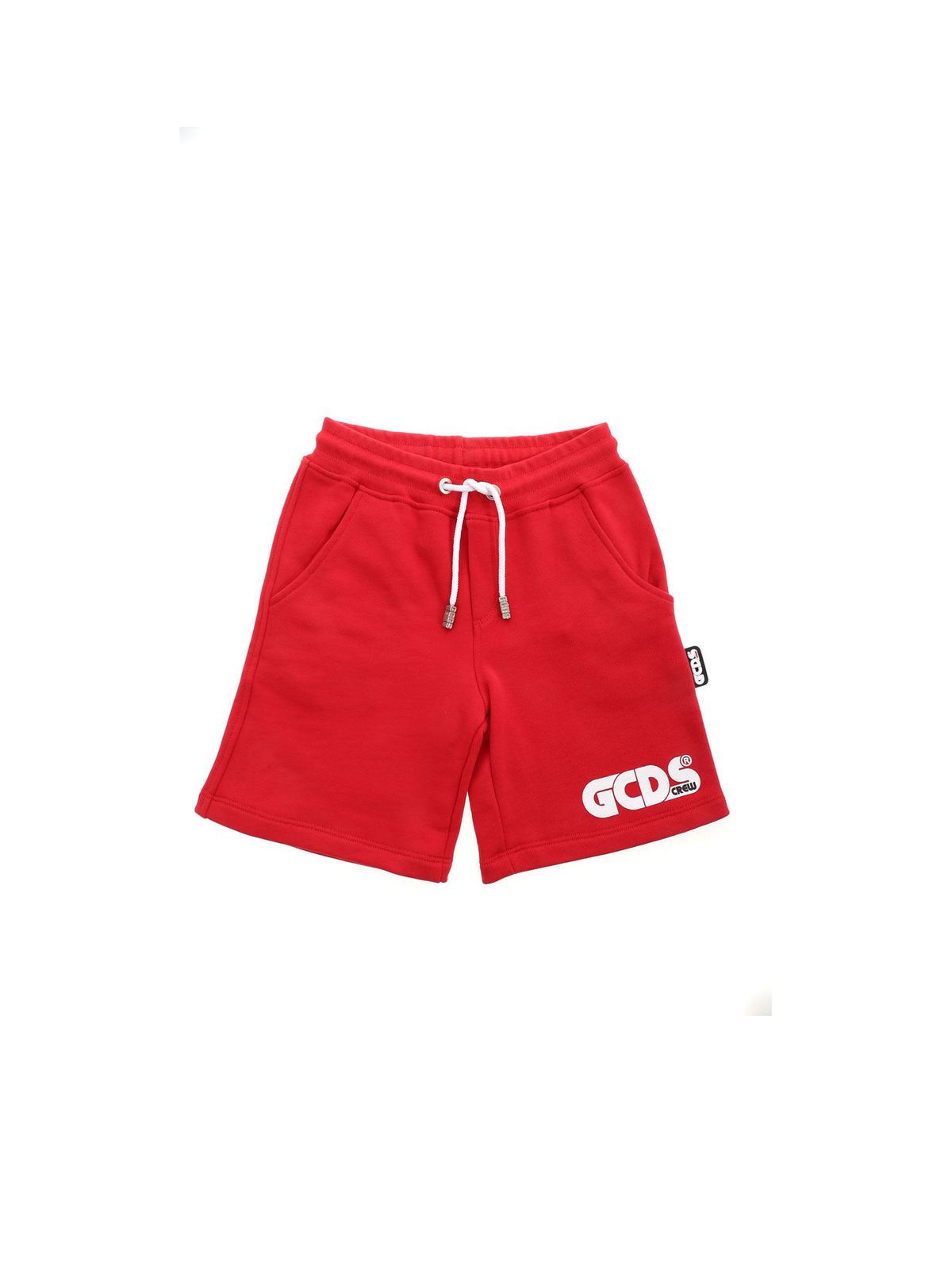 Fleece branded bermuda in red 027603040 (GCDS / ショートパンツ ) | GCDS (ジーシーディーエス)
