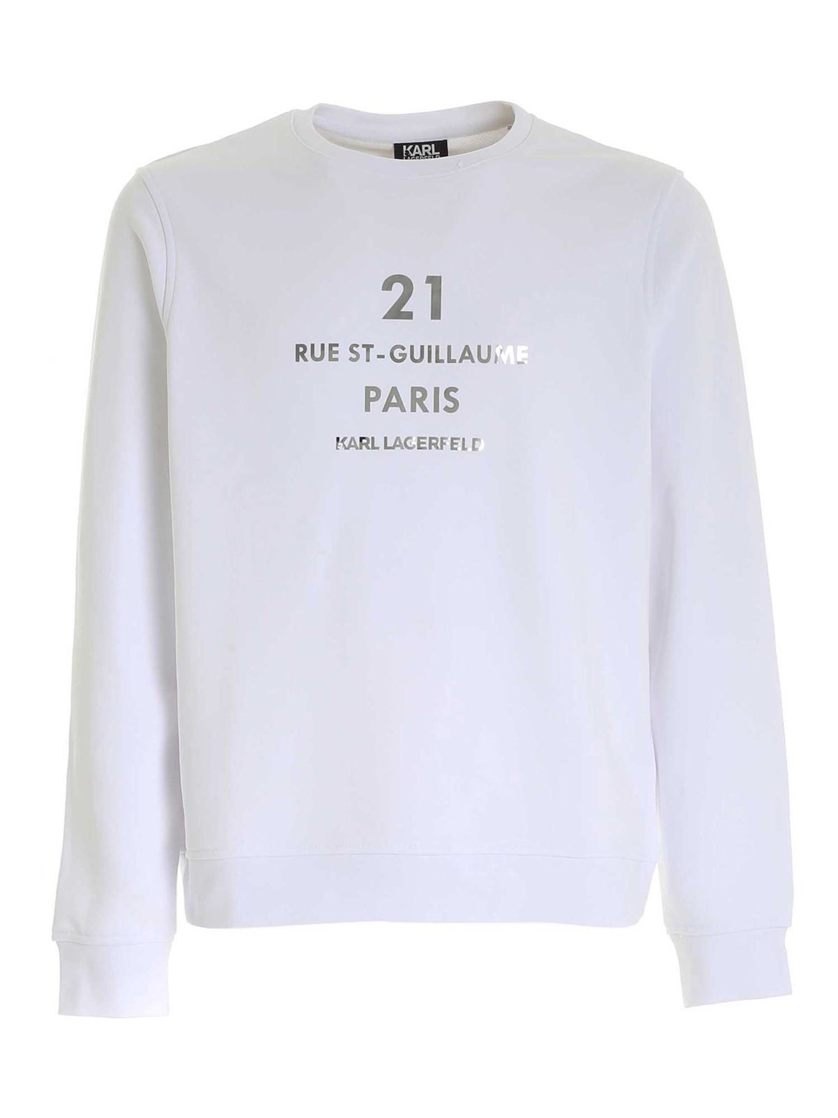 Metallized logo print sweatshirt in white 70501651190010 (KARL LAGERFELD / スウェット・フーディー ) | KARL LAGERFELD (カール・ラガーフェルド)