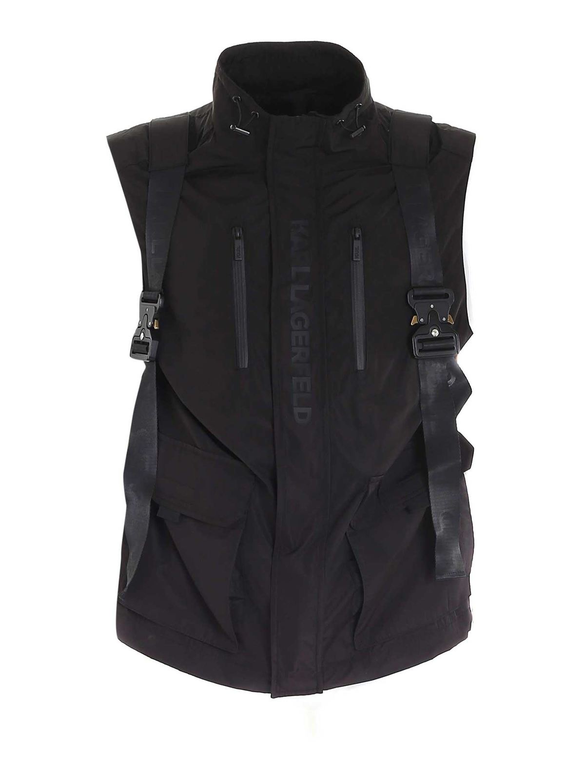 Removable backpack waistcoat in black 505042511542990 (KARL LAGERFELD / カジュアルジャケット・ベスト ) | KARL LAGERFELD (カール・ラガーフェルド)