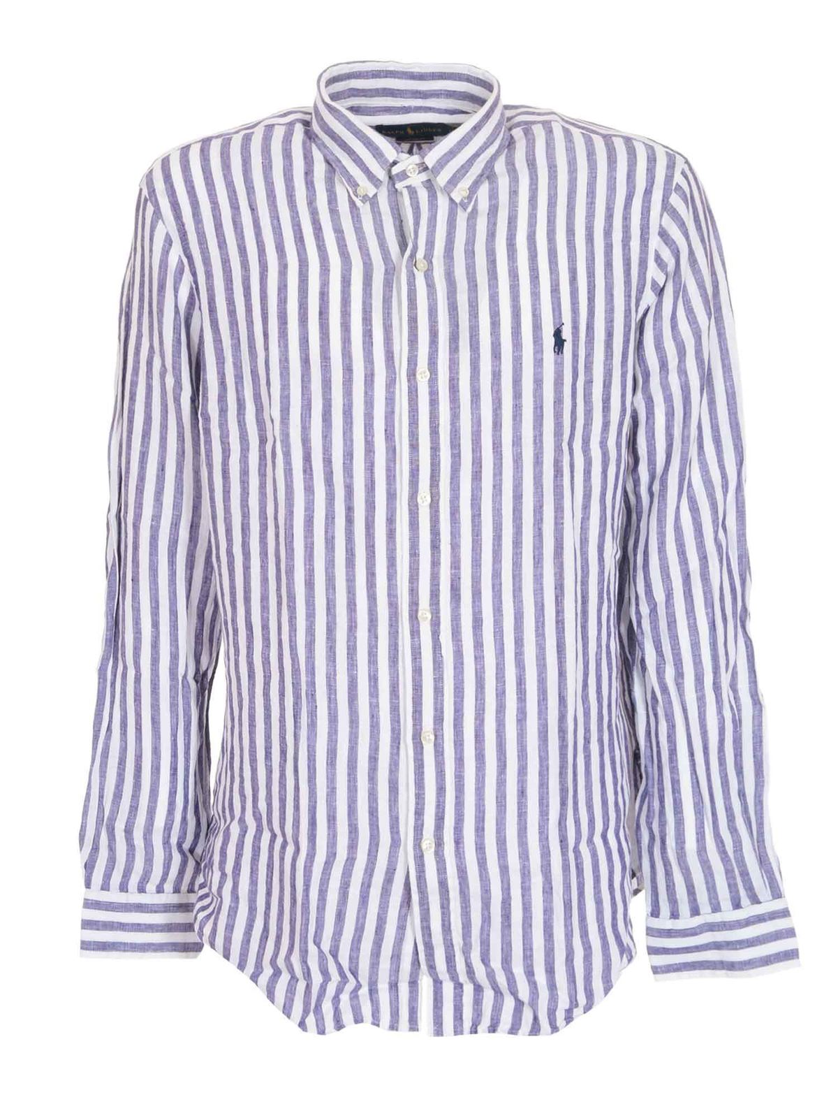 Classic striped shirt in white and blue 710837274003 (Polo Ralph Lauren / シャツ・ブラウス ) | Polo Ralph Lauren (ポロ ラルフ ローレン)