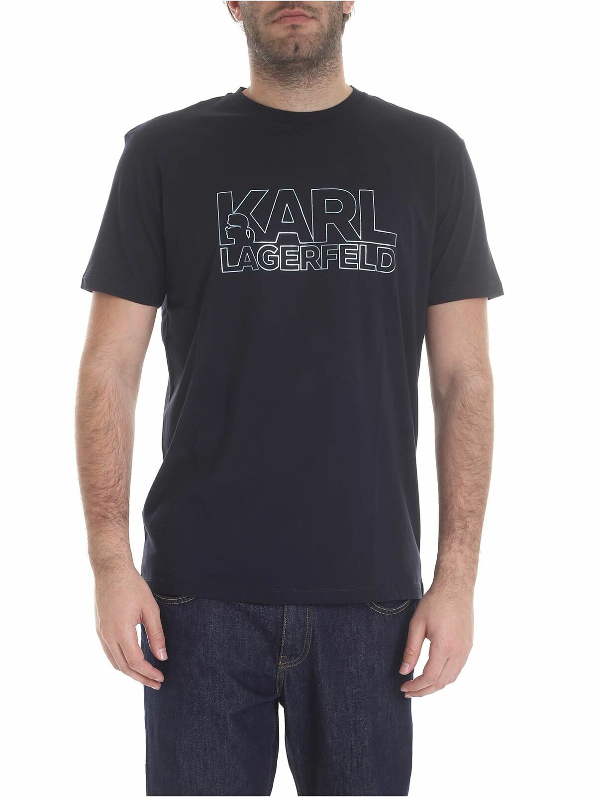 Blue T-shirt with Karl Lagerfeld print 755057591220690 (KARL LAGERFELD / Tシャツ・カットソー ) | KARL LAGERFELD (カール・ラガーフェルド)