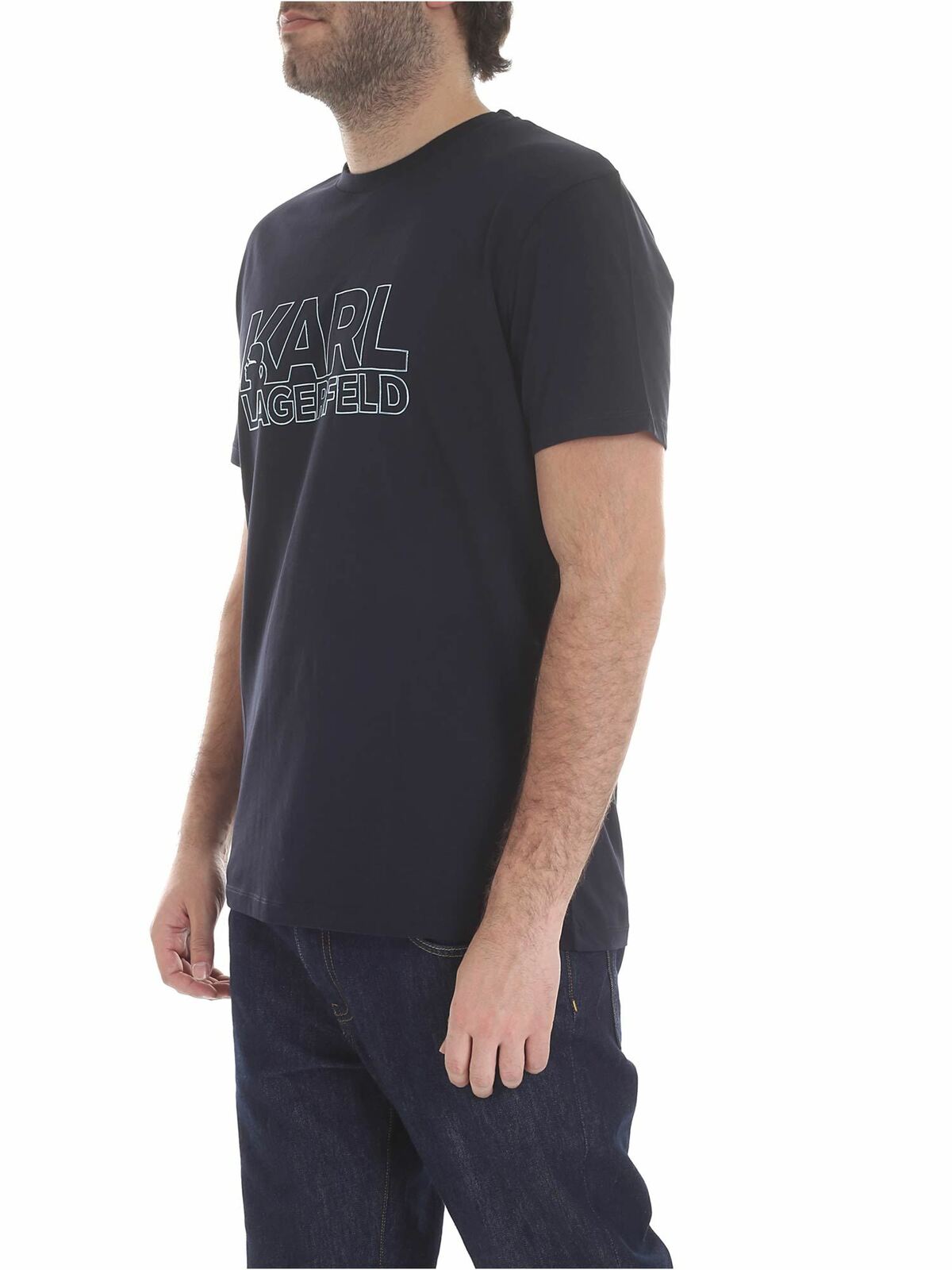 Blue T-shirt with Karl Lagerfeld print 755057591220690 (KARL LAGERFELD / Tシャツ・カットソー ) | KARL LAGERFELD (カール・ラガーフェルド)(1)