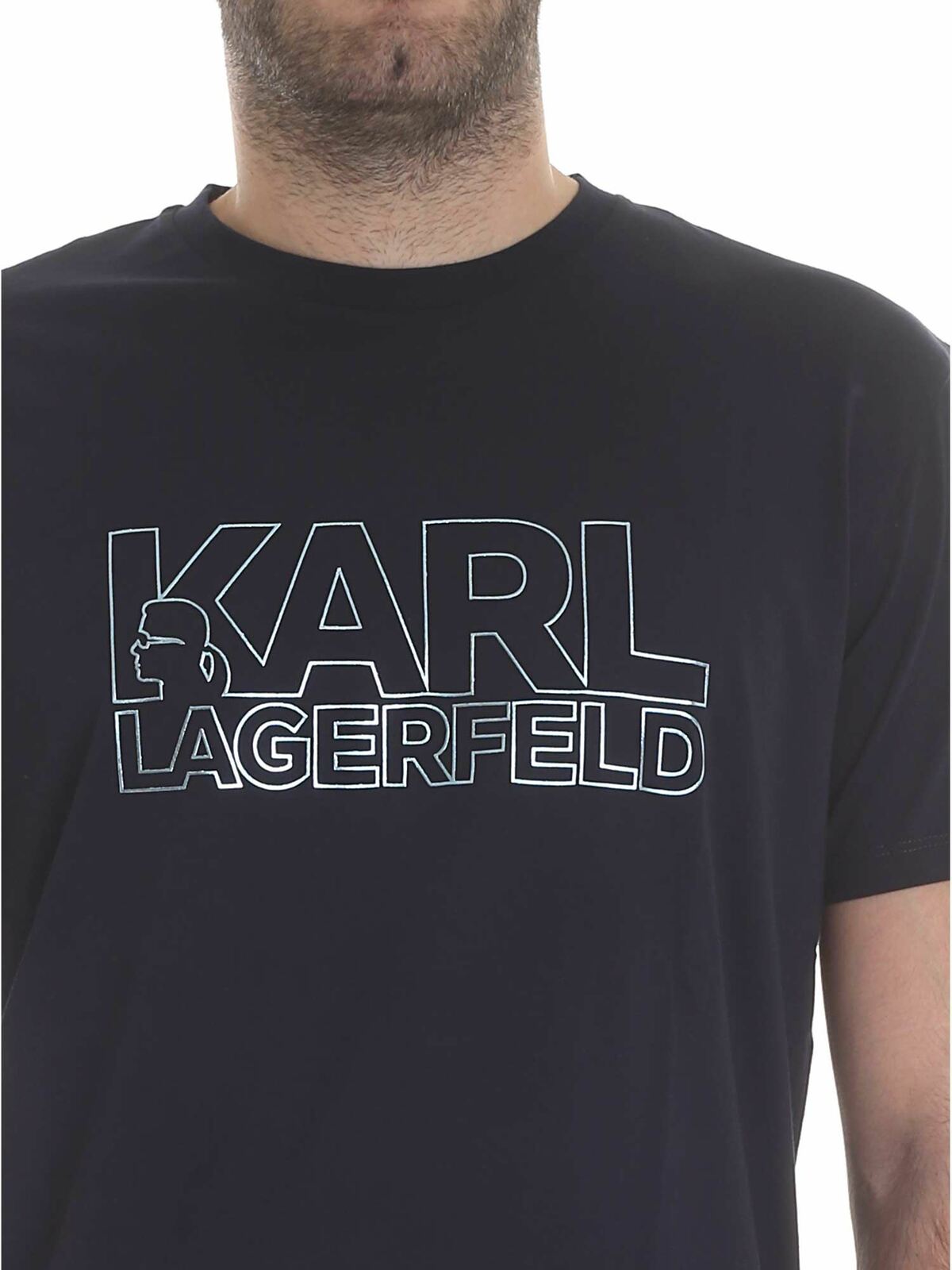 Blue T-shirt with Karl Lagerfeld print 755057591220690 (KARL LAGERFELD / Tシャツ・カットソー ) | KARL LAGERFELD (カール・ラガーフェルド)(3)