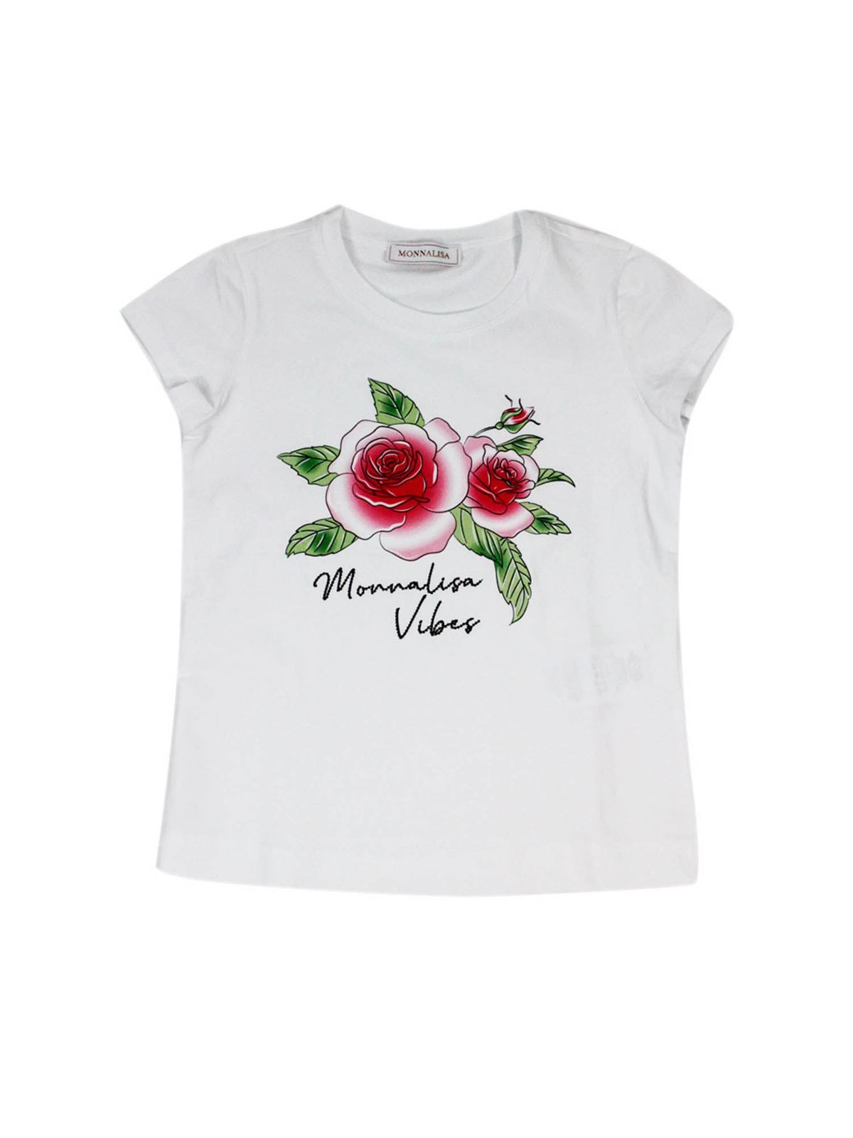 Rose logo t-shirt in white 117614SN72010099 (MONNALISA / Tシャツ・カットソー ) | MONNALISA (モナリザ)