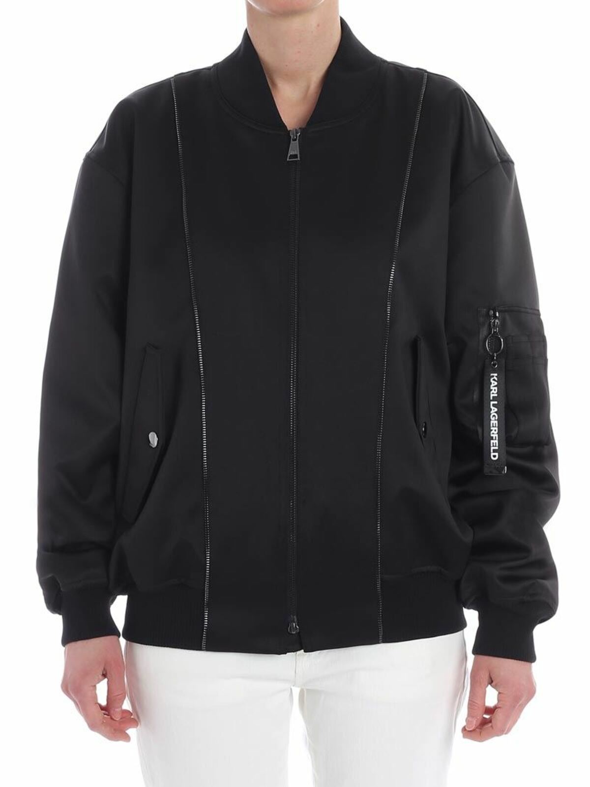 Black oversize bomber 81KW1401999 (KARL LAGERFELD / カジュアルジャケット・ベスト ) | KARL LAGERFELD (カール・ラガーフェルド)