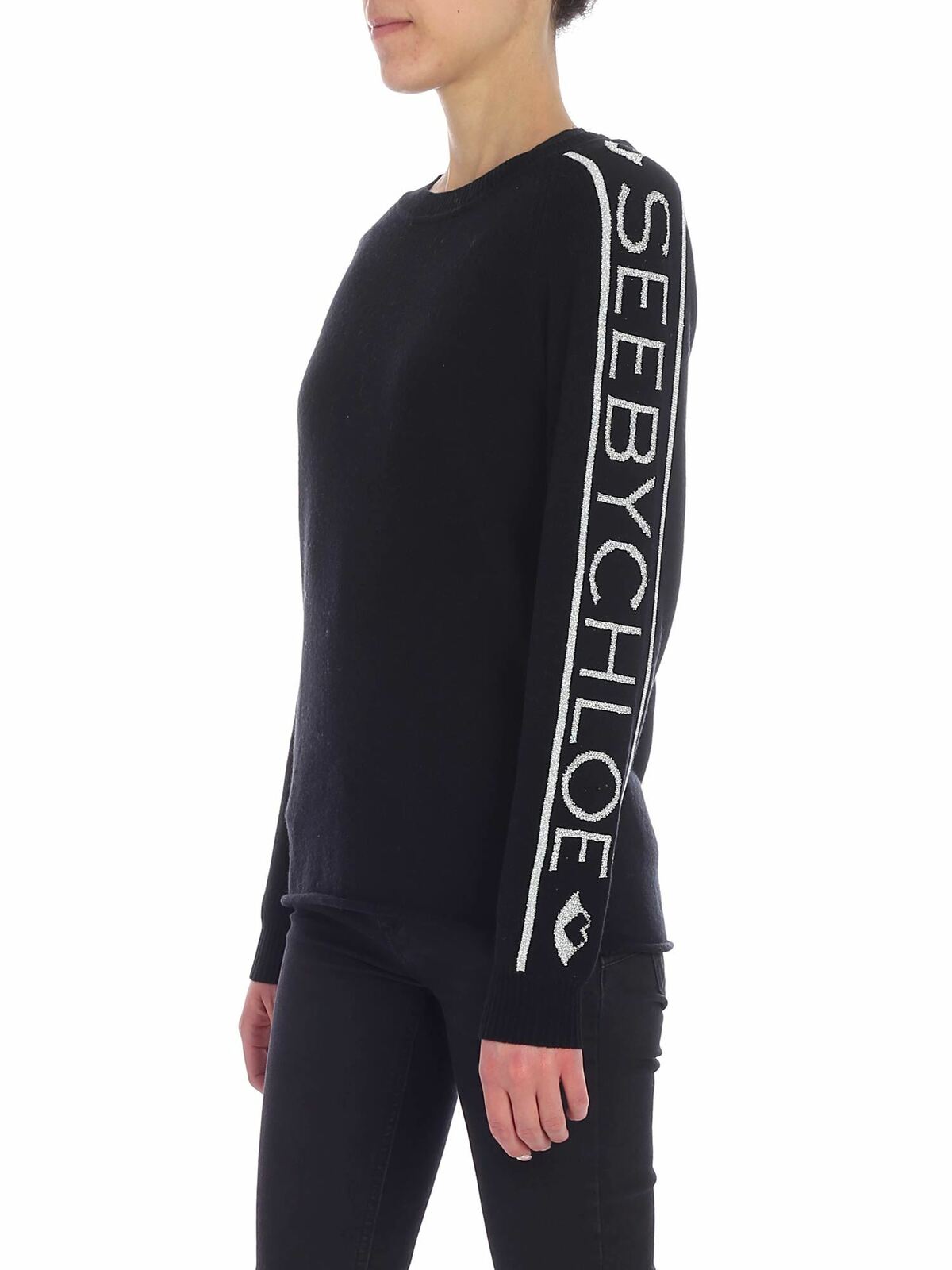 Black pullover with silver logo intarsia CHS19SMP08540001 (See By Chloé / ニット・セーター・カーディガン ) | See By Chloé (シーバイクロエ)(1)