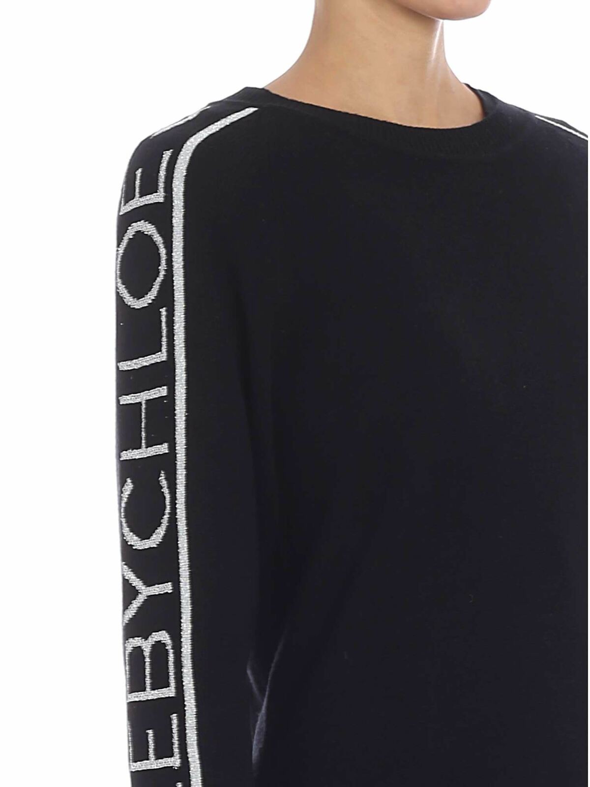 Black pullover with silver logo intarsia CHS19SMP08540001 (See By Chloé / ニット・セーター・カーディガン ) | See By Chloé (シーバイクロエ)(3)