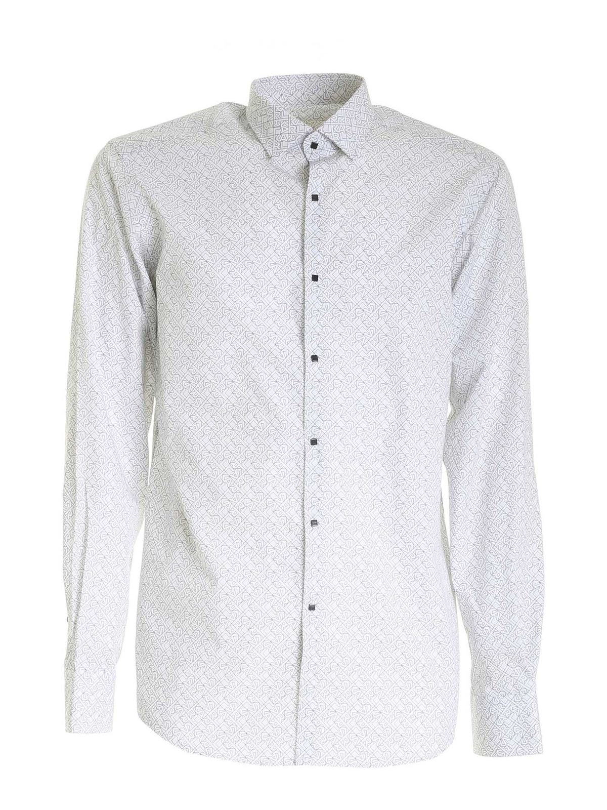 Logo print shirt in white 60500351168519 (KARL LAGERFELD / シャツ・ブラウス ) | KARL LAGERFELD (カール・ラガーフェルド)