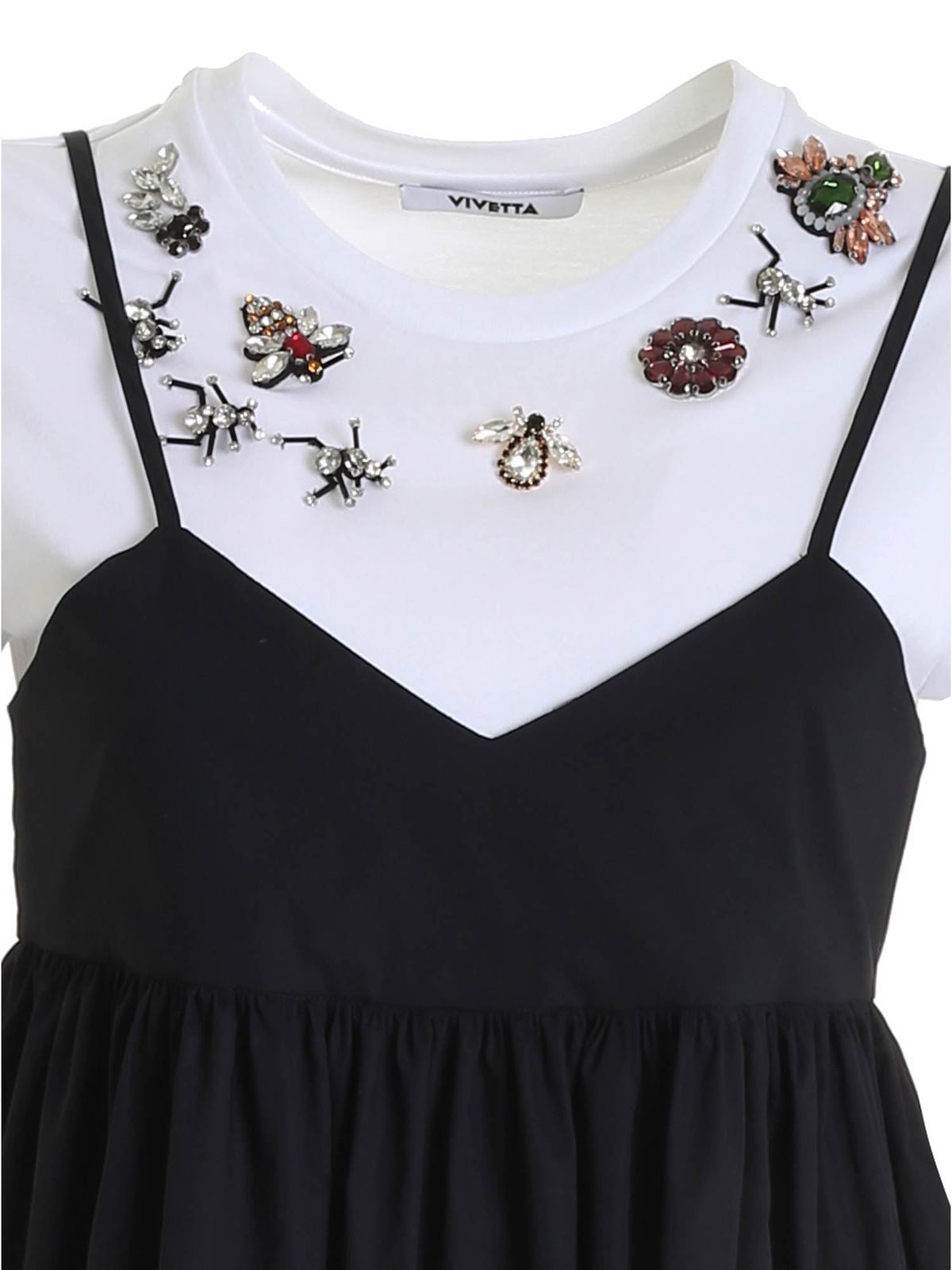 Embellished t-shirt dress in black and white 21EV2S0H01106509000 (VIVETTA / ワンピース・ドレス・オールインワン ) | VIVETTA (ヴィヴェッタ)(2)