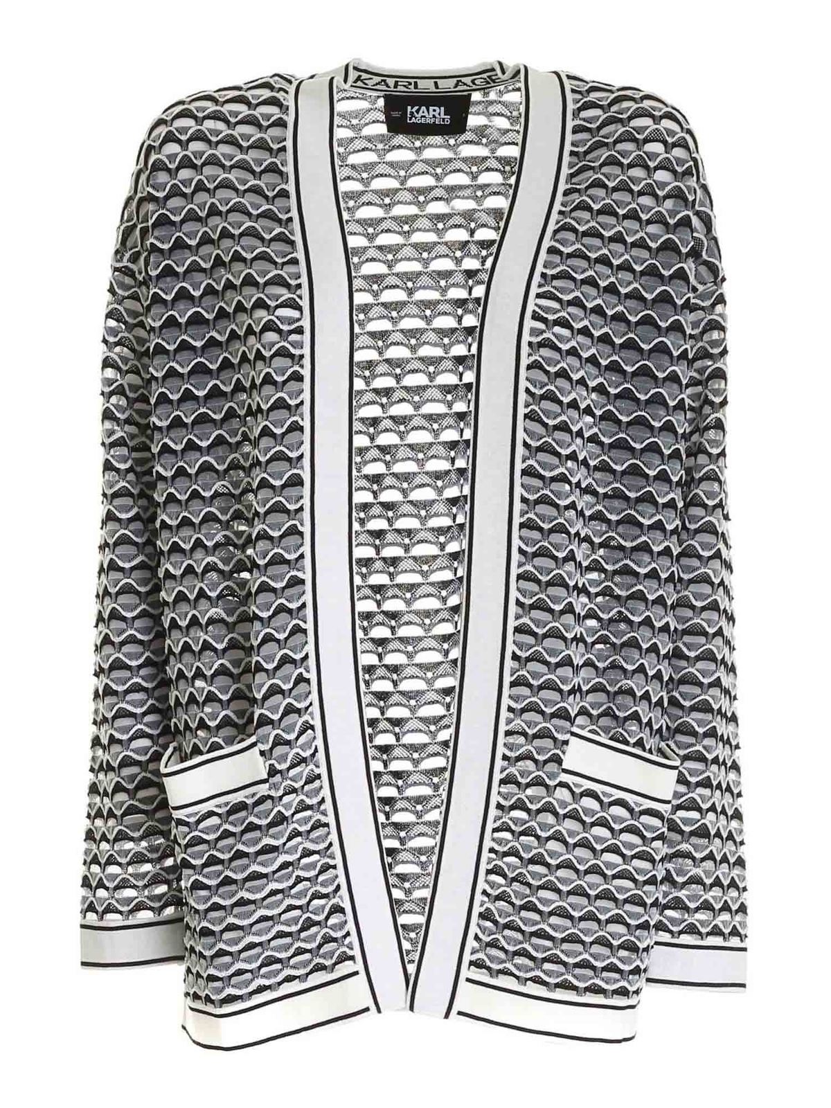 White, grey and black cardigan 211W2006101 (KARL LAGERFELD / ニット・セーター・カーディガン ) | KARL LAGERFELD (カール・ラガーフェルド)
