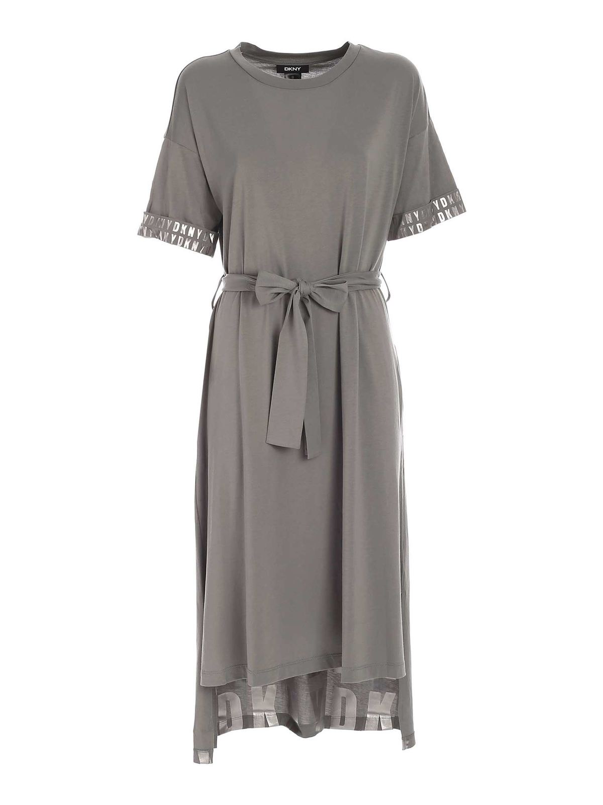 Laminated logo prints long dress in grey P0DD0FQ8XKT (DKNY / ワンピース・ドレス・オールインワン ) | DKNY (ディーケーエヌワイ)