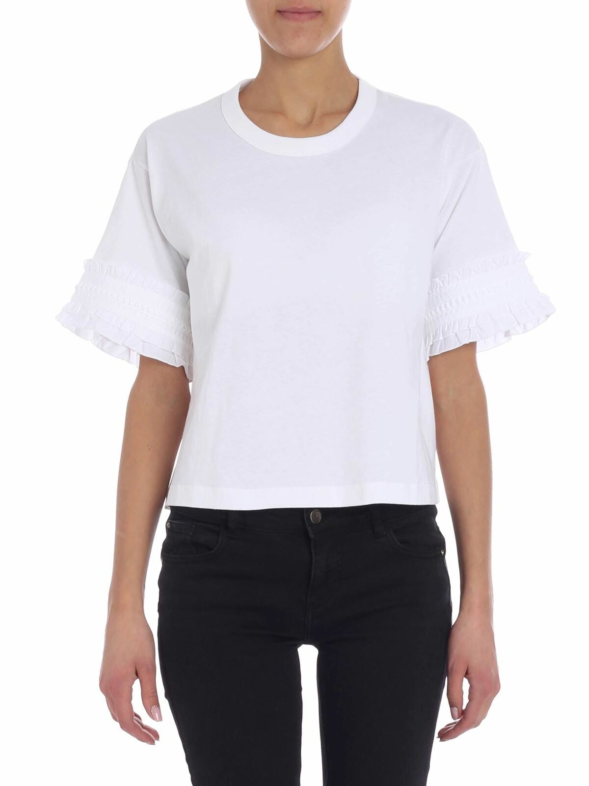 Ruffled white crewneck t-shirt CHS19SJH08081109 (See By Chloé / Tシャツ・カットソー ) | See By Chloé (シーバイクロエ)