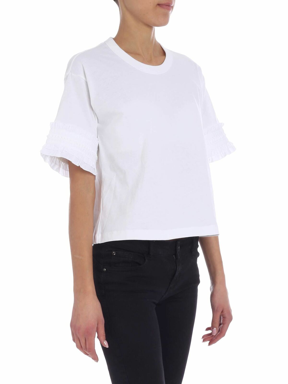 Ruffled white crewneck t-shirt CHS19SJH08081109 (See By Chloé / Tシャツ・カットソー ) | See By Chloé (シーバイクロエ)(1)