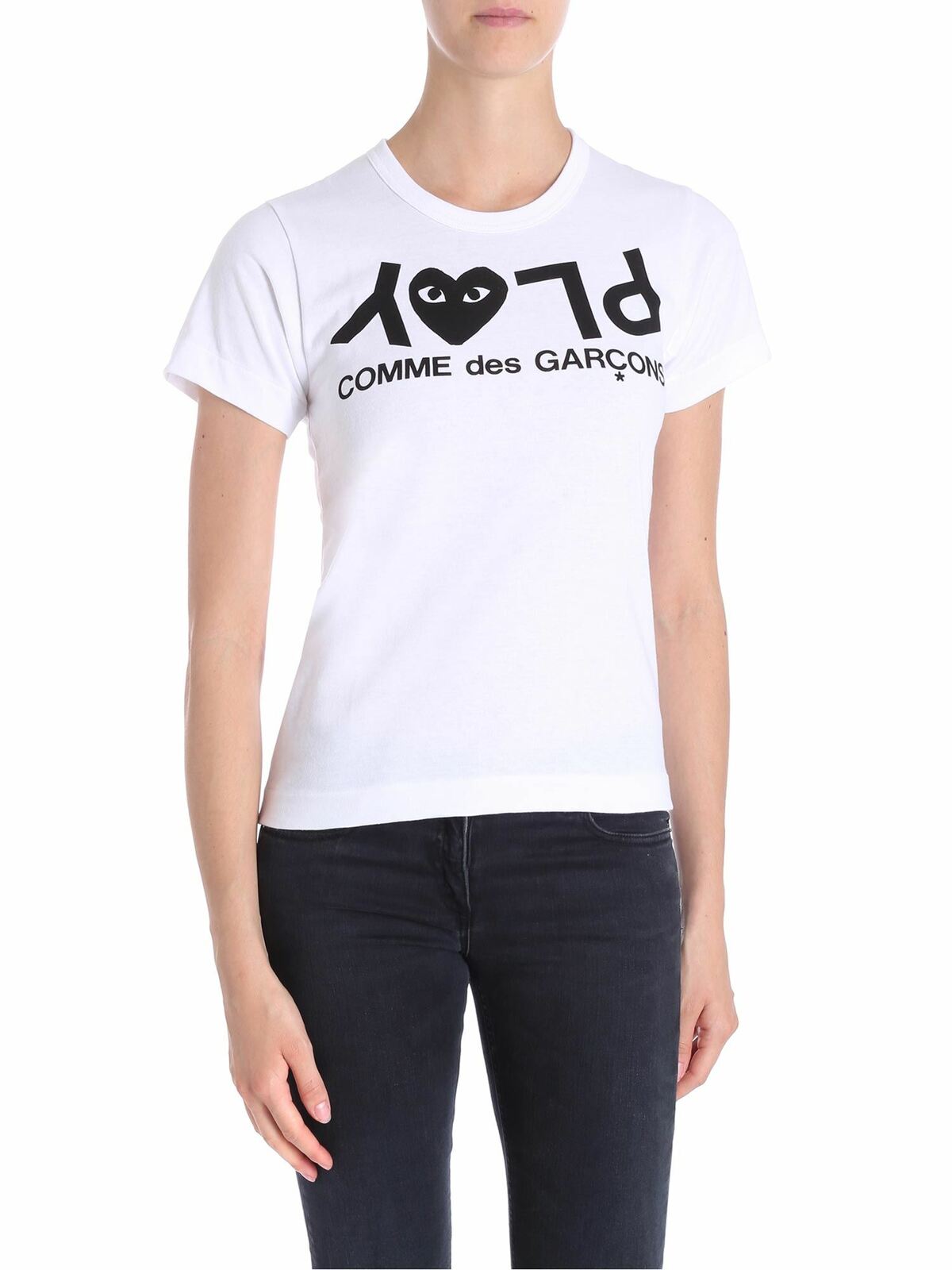 White T-shirt with black logo print AZT0670511 (PLAY Comme Des Garçons / Tシャツ・カットソー ) | PLAY Comme Des Garçons (プレイ コムデギャルソン)