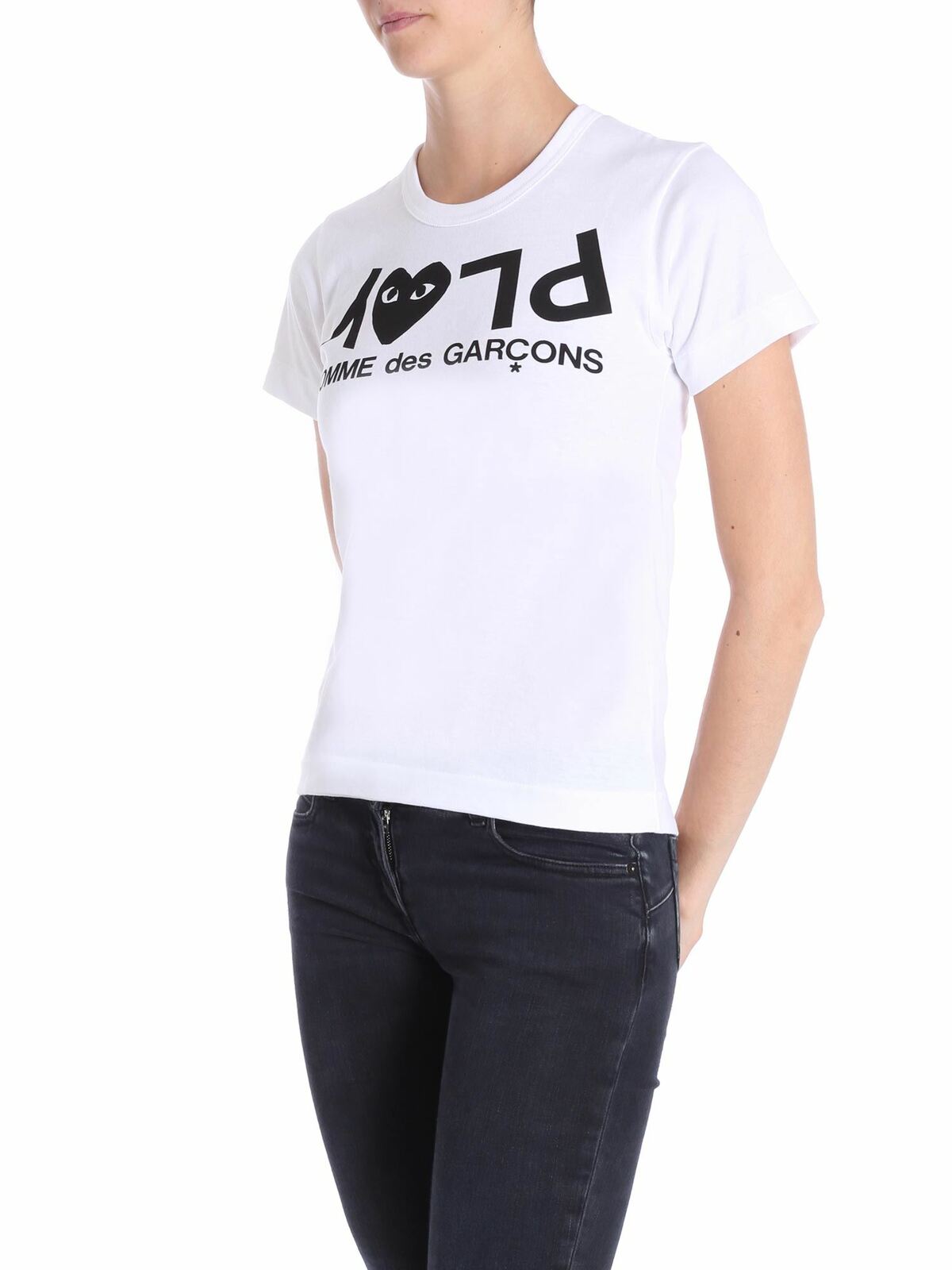 White T-shirt with black logo print AZT0670511 (PLAY Comme Des Garçons / Tシャツ・カットソー ) | PLAY Comme Des Garçons (プレイ コムデギャルソン)(1)