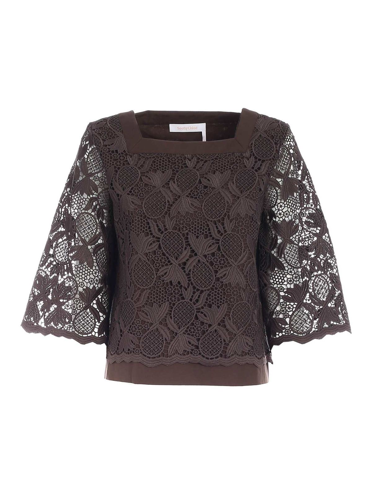 Lace blouse in brown CHS21SHT5003727X (See By Chloé / シャツ・ブラウス ) | See By Chloé (シーバイクロエ)
