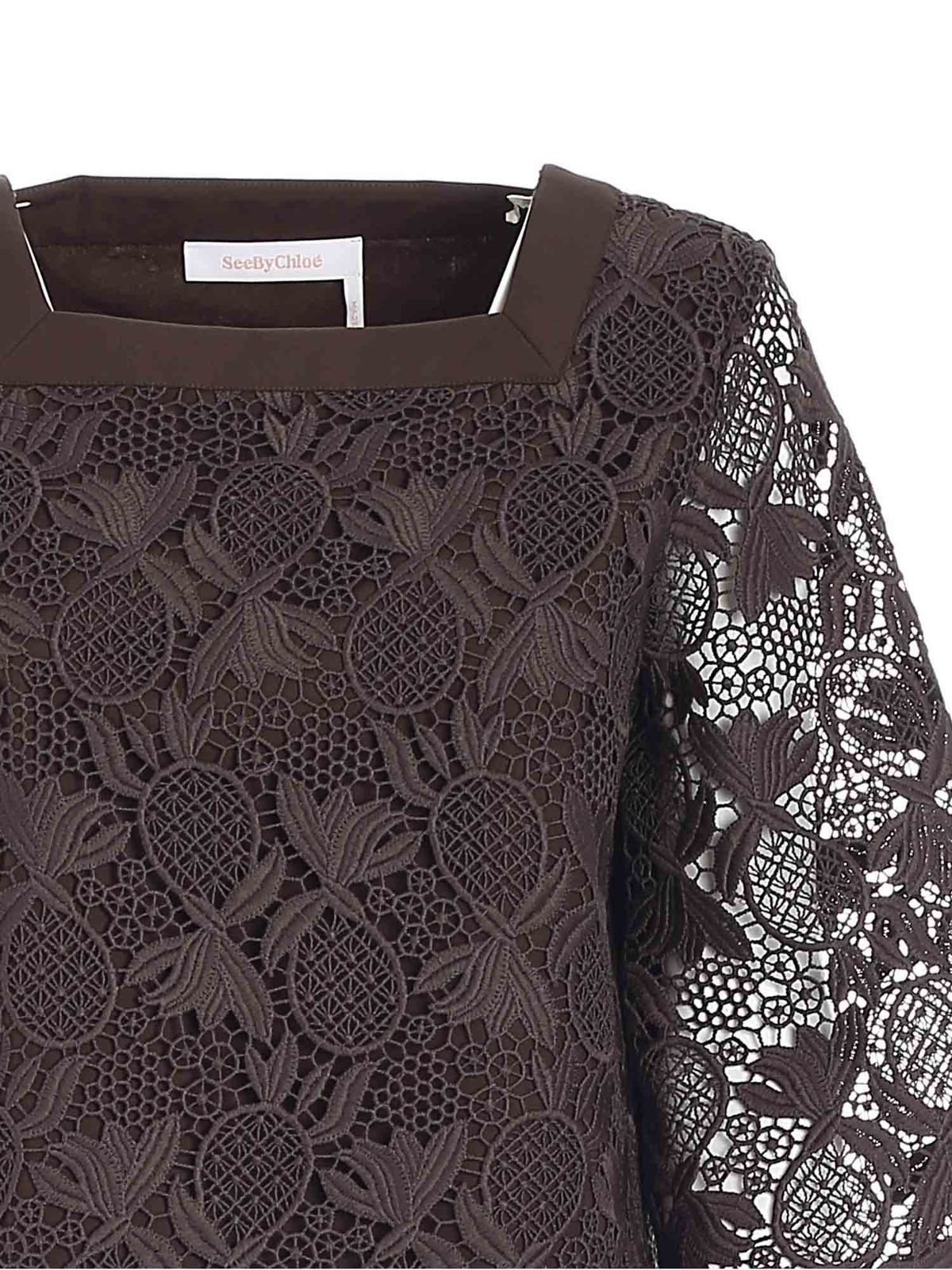 Lace blouse in brown CHS21SHT5003727X (See By Chloé / シャツ・ブラウス ) | See By Chloé (シーバイクロエ)(2)