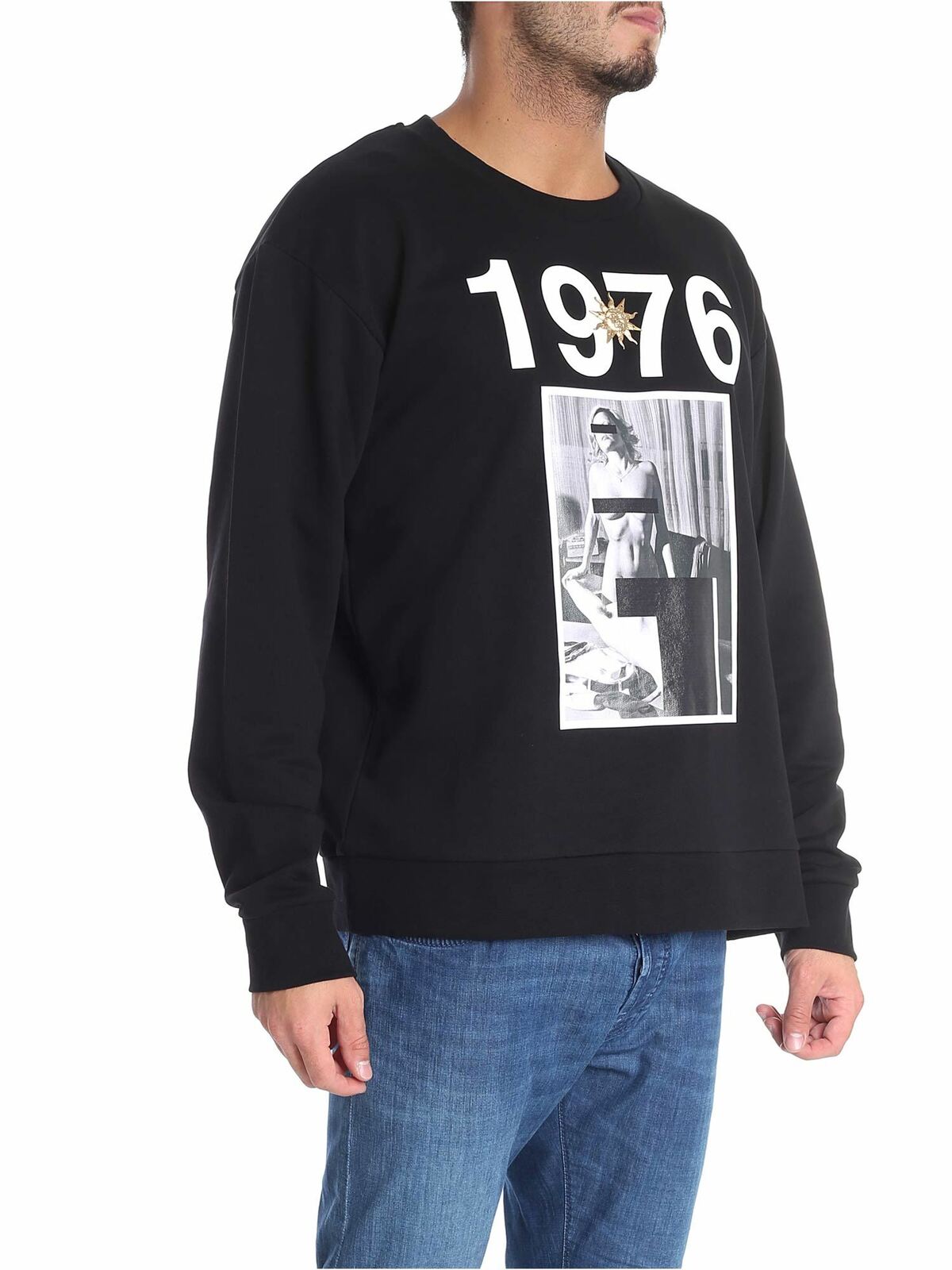 Black sweatshirt 1976 print FPU7113P0306999 (FAUSTO PUGLISI / スウェット・フーディー ) | FAUSTO PUGLISI (ファウスト プリージ)(1)