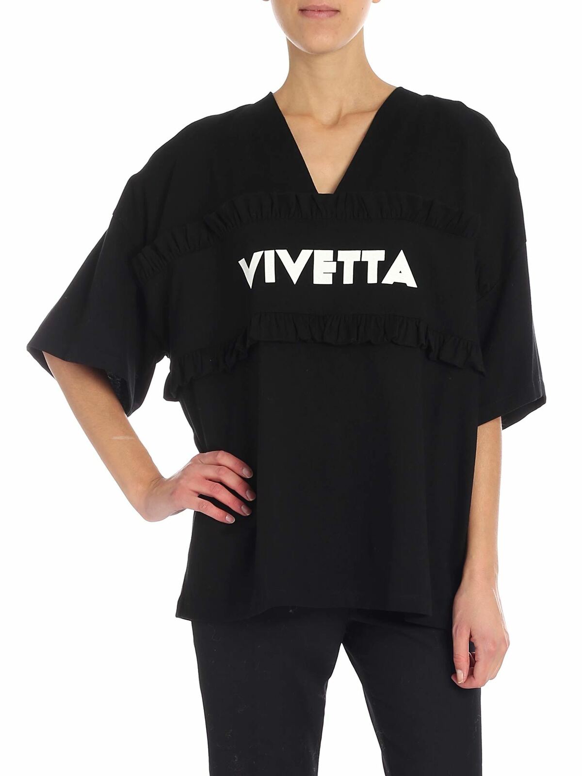 "Oudry" black V-neck T-shirt 84VP939999 (VIVETTA / Tシャツ・カットソー ) | VIVETTA (ヴィヴェッタ)
