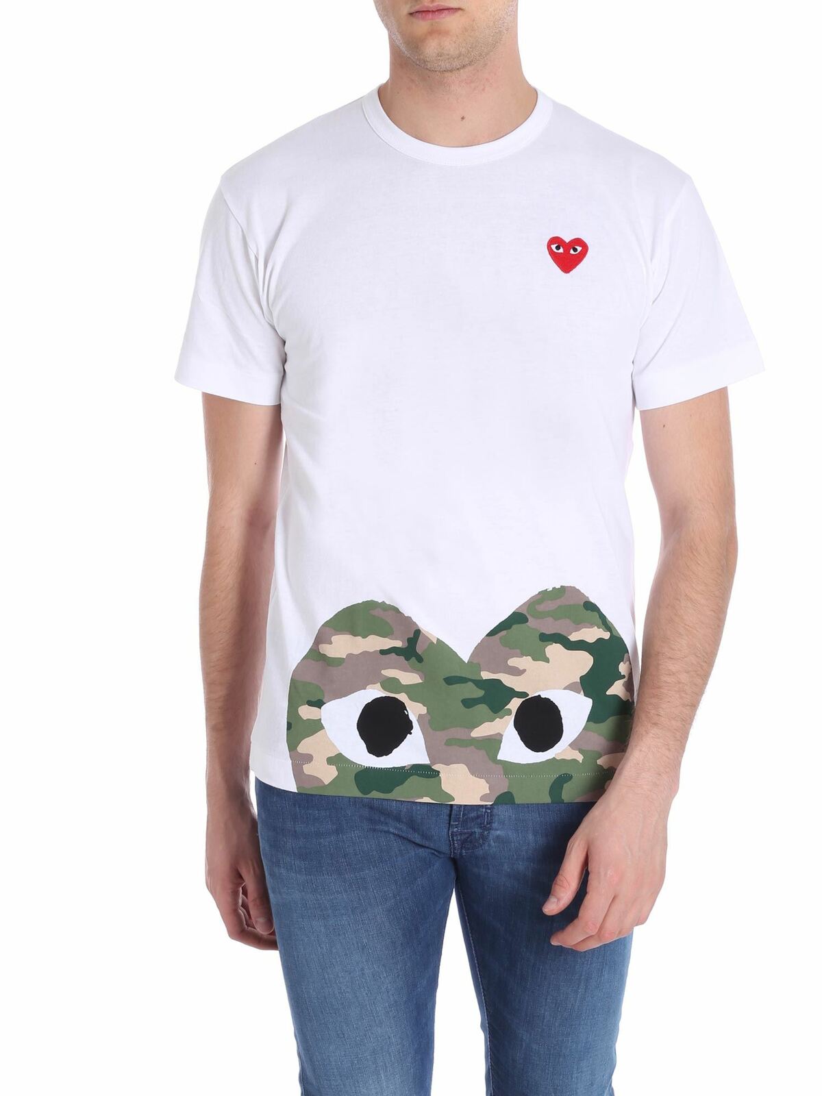 White camouflage heart print t-shirt AZT2440511 (PLAY Comme Des Garçons / Tシャツ・カットソー ) | PLAY Comme Des Garçons (プレイ コムデギャルソン)