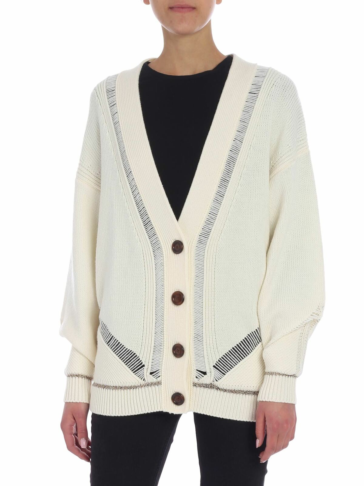 Cream color overfit cardigan with golden lamé CHS19SMC05510106 (See By Chloé / ニット・セーター・カーディガン ) | See By Chloé (シーバイクロエ)
