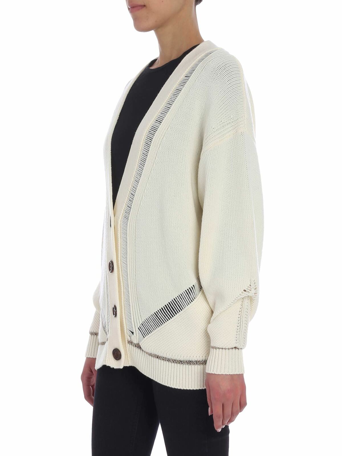 Cream color overfit cardigan with golden lamé CHS19SMC05510106 (See By Chloé / ニット・セーター・カーディガン ) | See By Chloé (シーバイクロエ)(1)