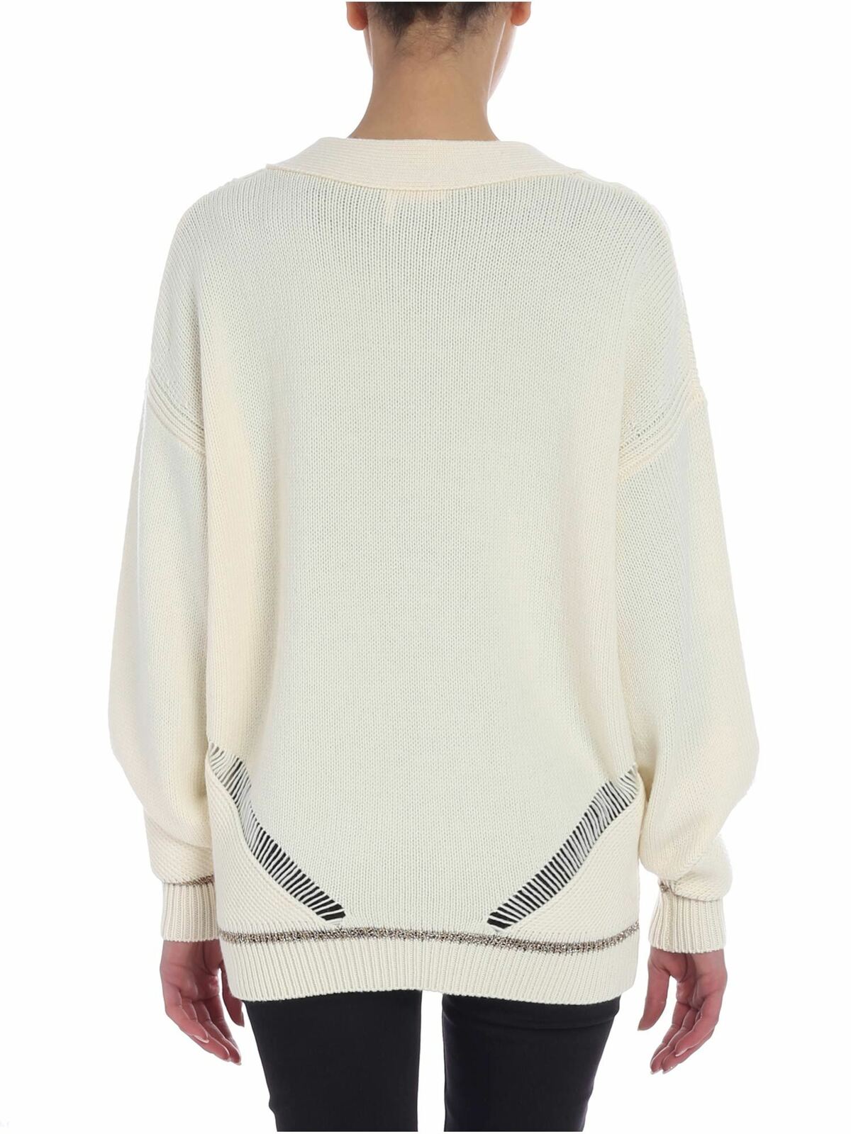 Cream color overfit cardigan with golden lamé CHS19SMC05510106 (See By Chloé / ニット・セーター・カーディガン ) | See By Chloé (シーバイクロエ)(2)