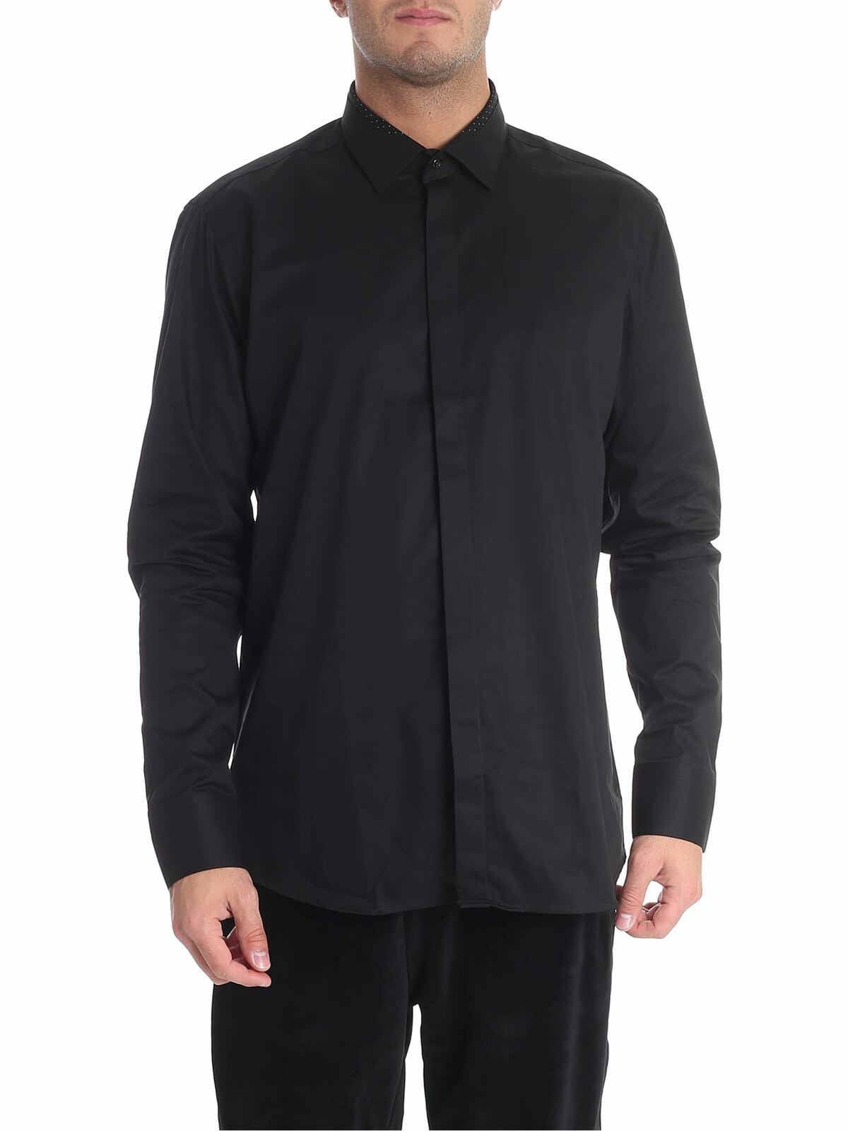 Black shirt with polka dot insert 605111582605990 (KARL LAGERFELD / シャツ・ブラウス ) | KARL LAGERFELD (カール・ラガーフェルド)