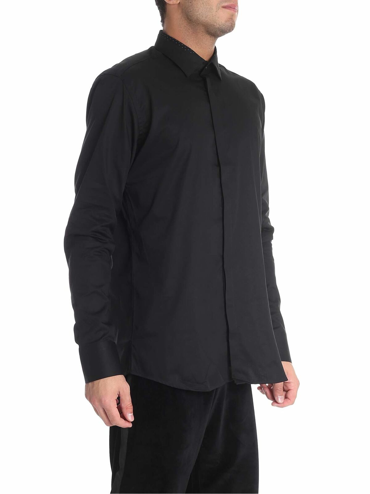 Black shirt with polka dot insert 605111582605990 (KARL LAGERFELD / シャツ・ブラウス ) | KARL LAGERFELD (カール・ラガーフェルド)(1)