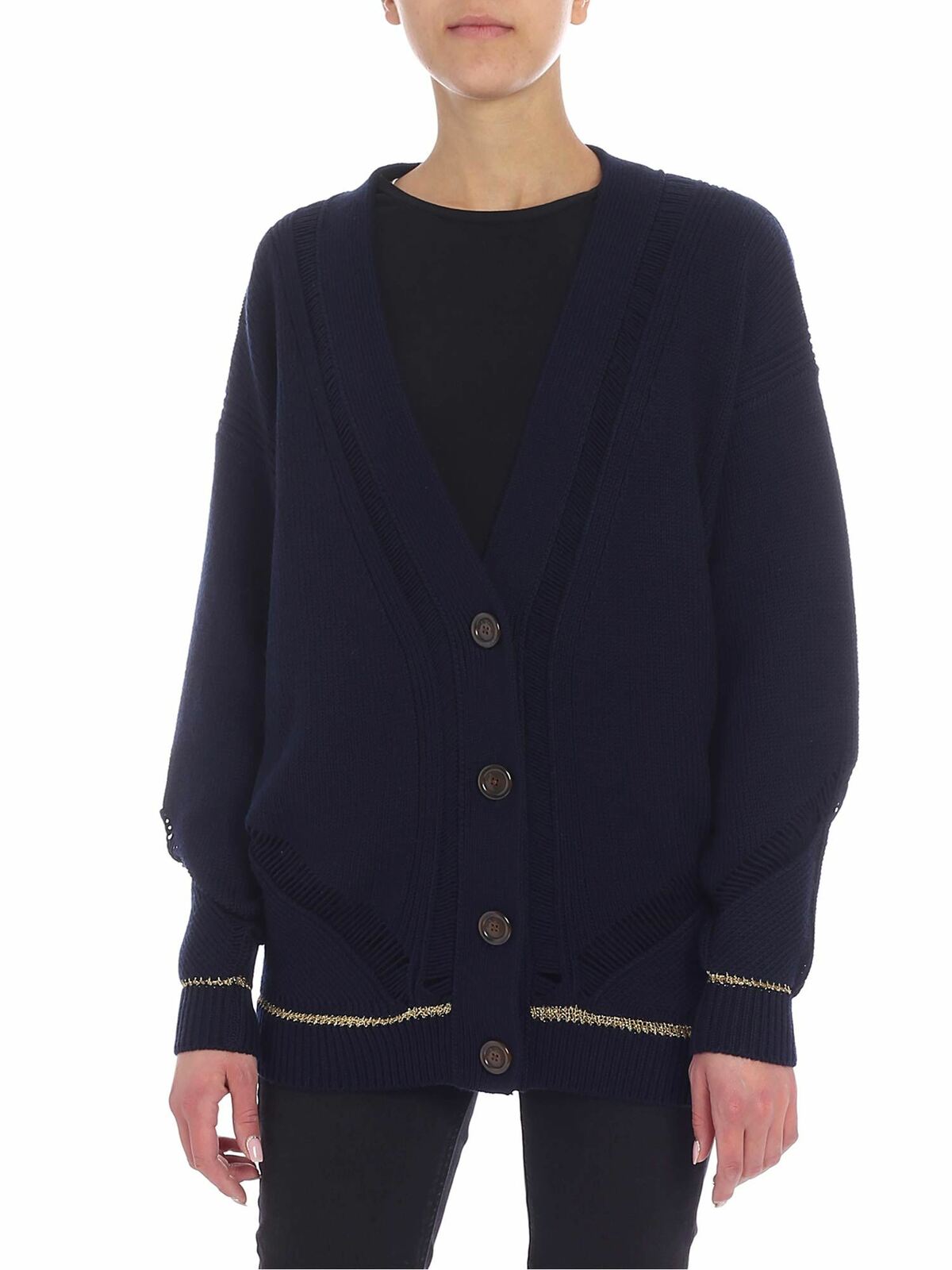 Blue overfit cardigan with golden lamé insert CHS19SMC05510417 (See By Chloé / ニット・セーター・カーディガン ) | See By Chloé (シーバイクロエ)