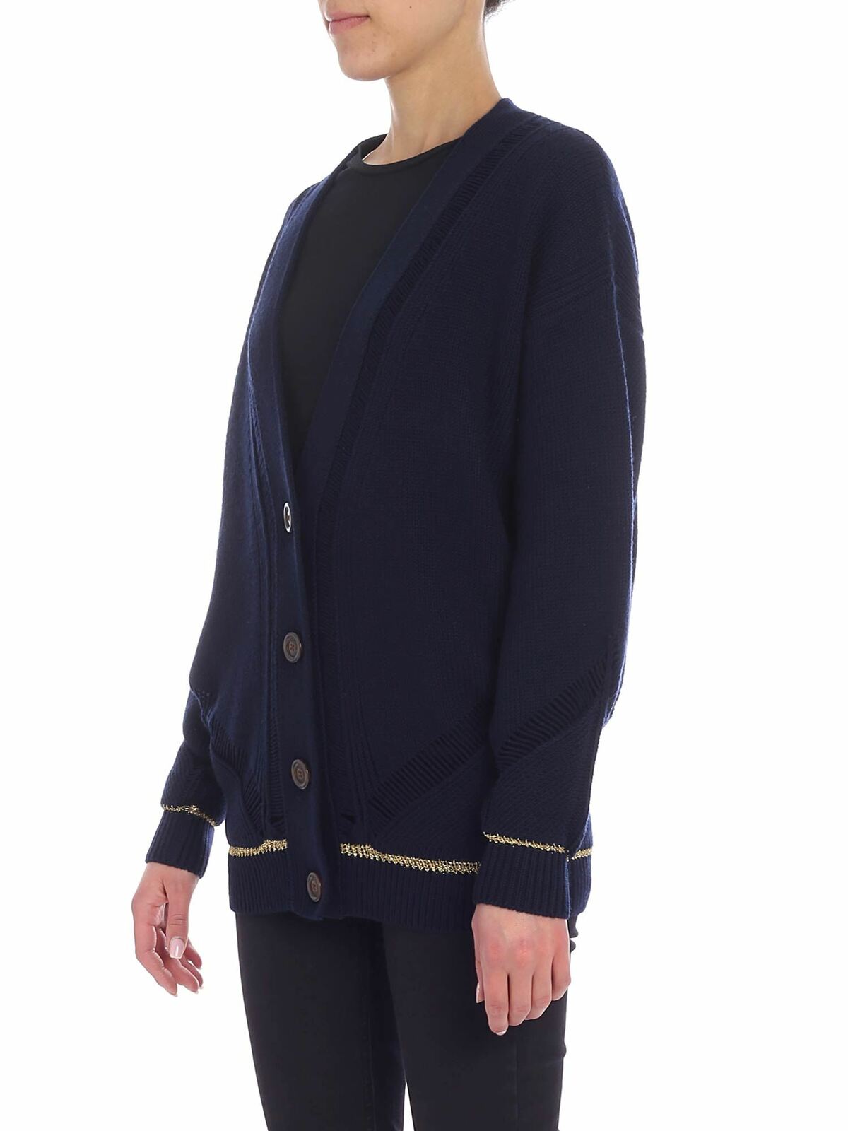 Blue overfit cardigan with golden lamé insert CHS19SMC05510417 (See By Chloé / ニット・セーター・カーディガン ) | See By Chloé (シーバイクロエ)(1)