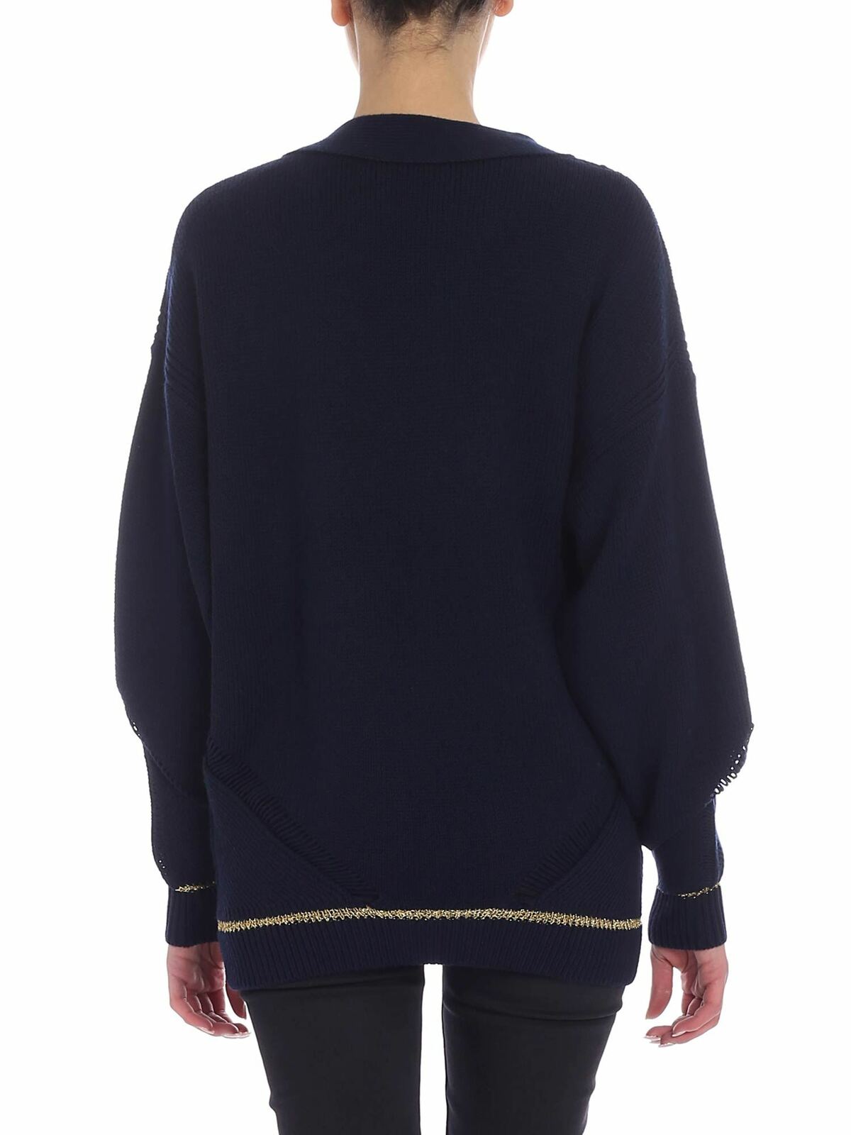 Blue overfit cardigan with golden lamé insert CHS19SMC05510417 (See By Chloé / ニット・セーター・カーディガン ) | See By Chloé (シーバイクロエ)(2)