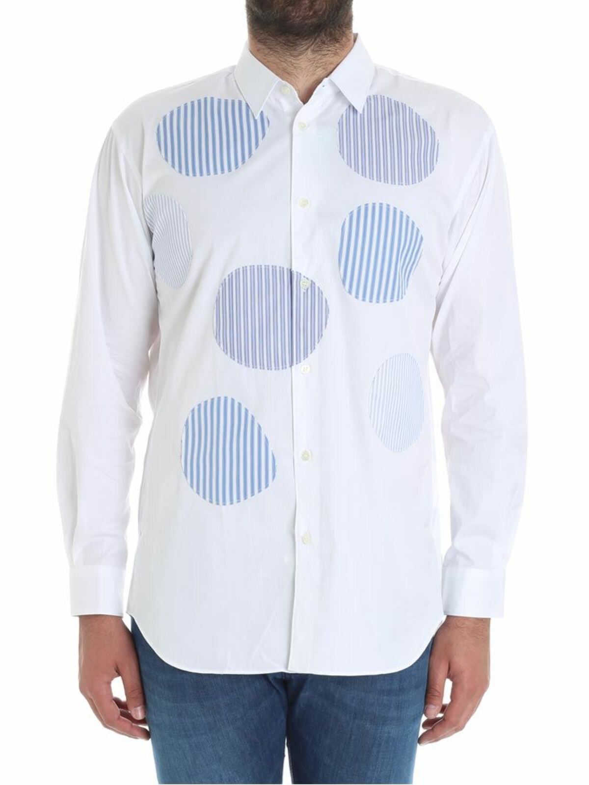 White shirt with striped patches S260271 (Comme Des Garçons SHIRT / シャツ・ブラウス ) | Comme Des Garçons SHIRT (コムデギャルソン シャツ)