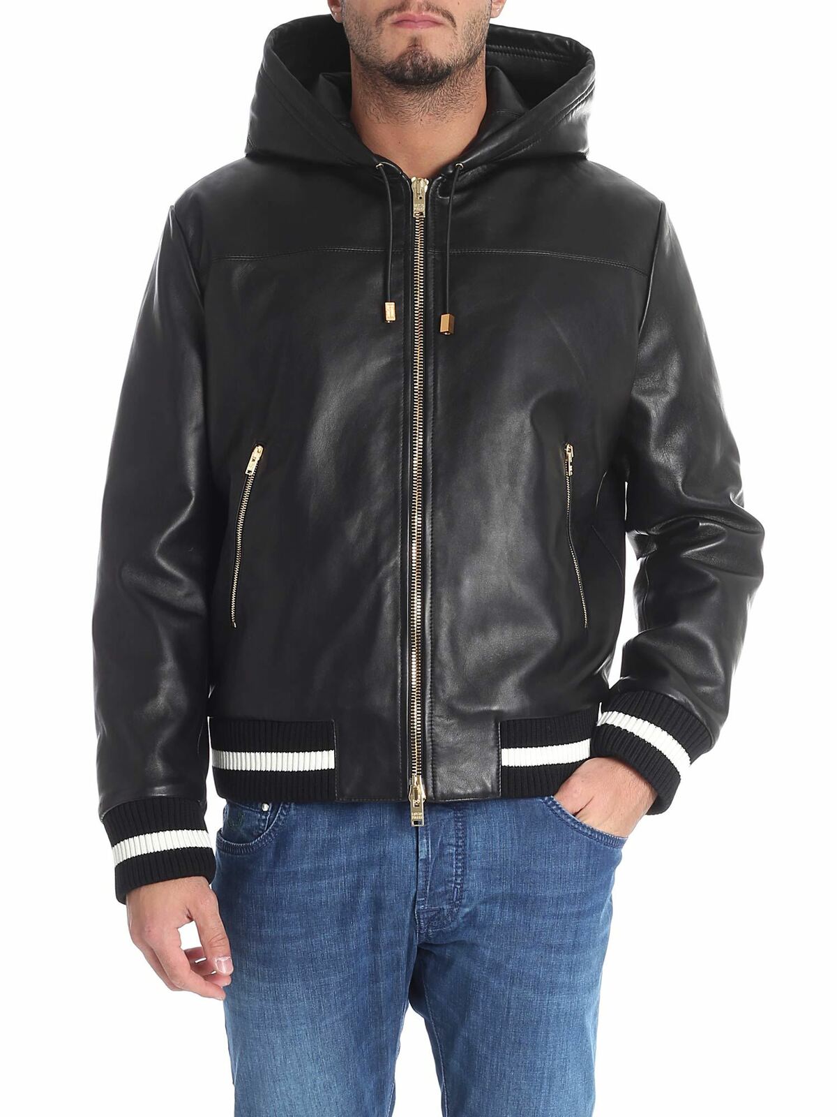Black lined leather jacket FPU4027SP0307999 (FAUSTO PUGLISI / レザー&ファージャケット・コート ) | FAUSTO PUGLISI (ファウスト プリージ)