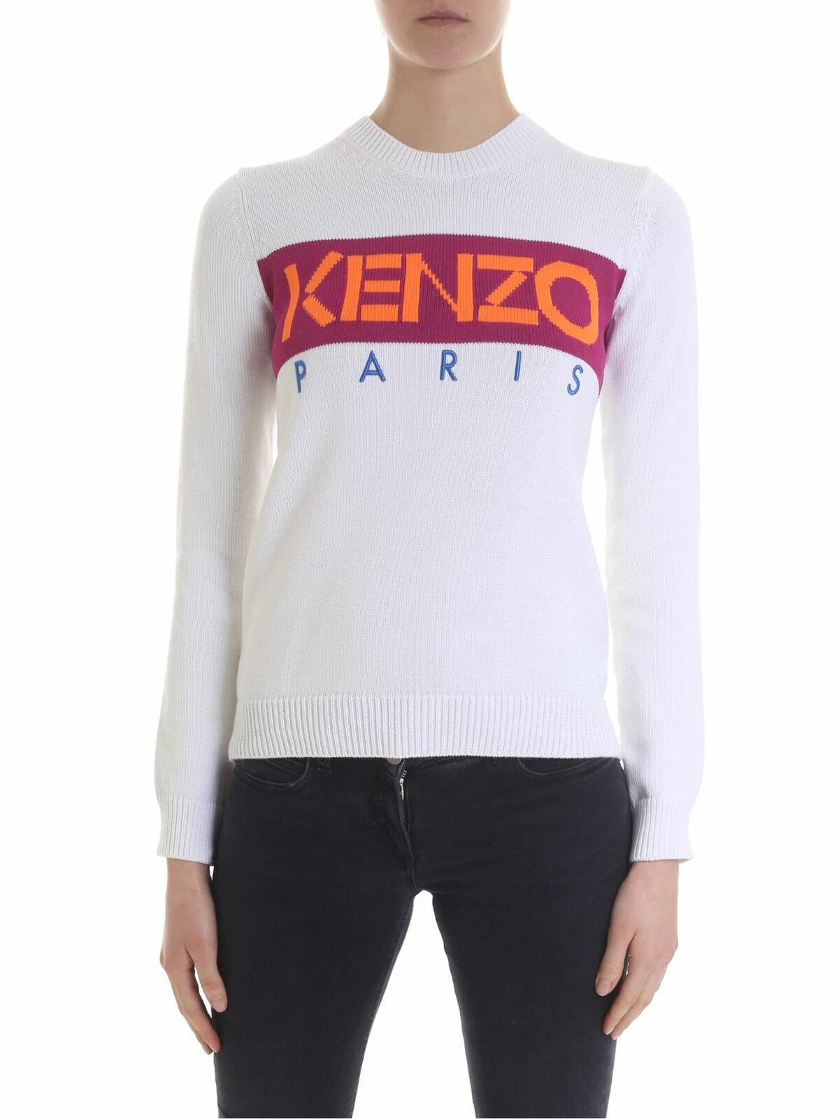 White crew neck sweater with Kenzo logo 2T057380801 (KENZO / ニット・セーター・カーディガン ) | KENZO (ケンゾー)