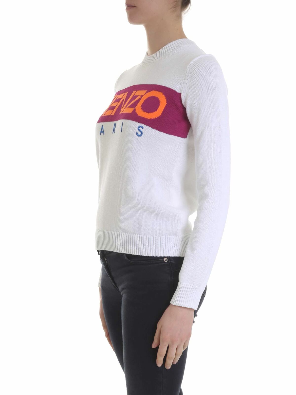 White crew neck sweater with Kenzo logo 2T057380801 (KENZO / ニット・セーター・カーディガン ) | KENZO (ケンゾー)(1)