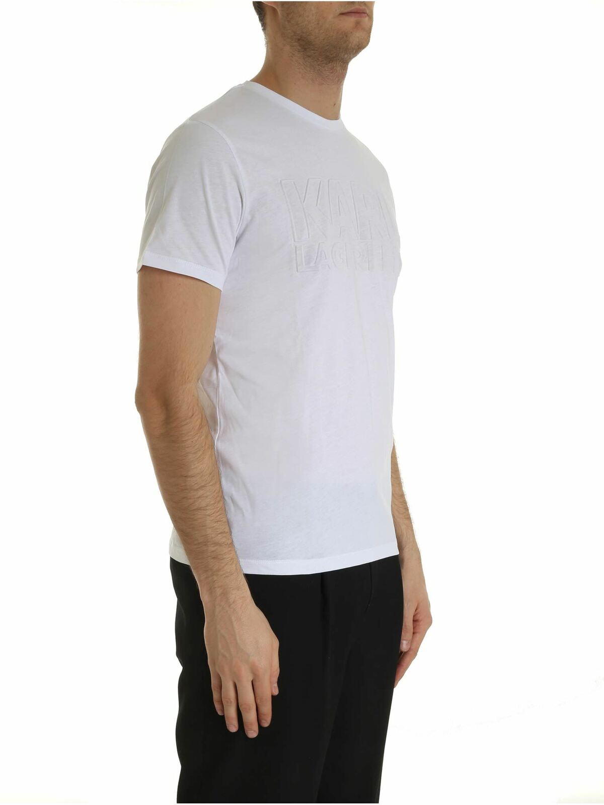 Embossed logo T-shirt in white 75504059222310 (KARL LAGERFELD / Tシャツ・カットソー ) | KARL LAGERFELD (カール・ラガーフェルド)(1)