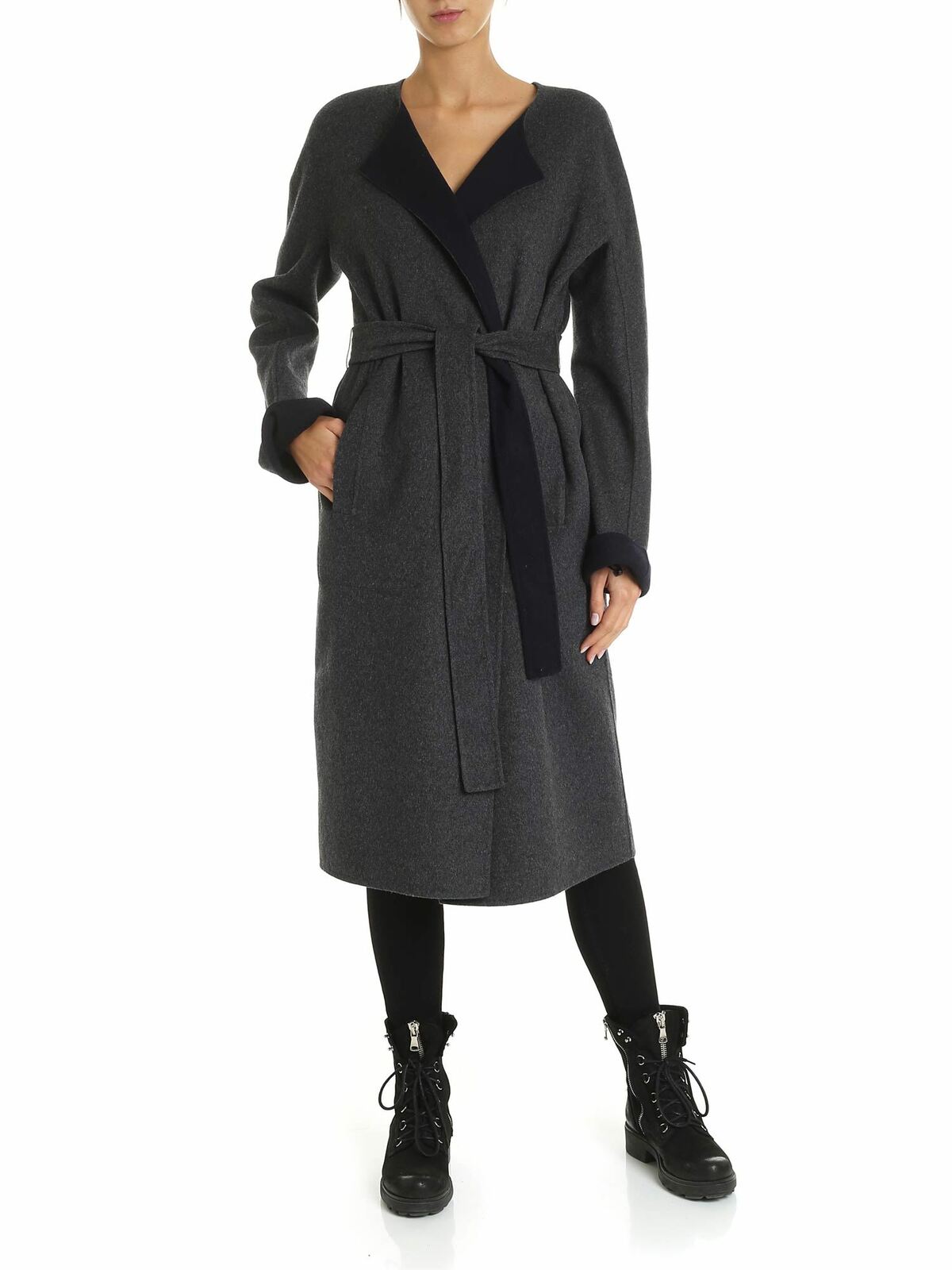 Reversible cardigan in blue and gray P9GJ2C37NNS (DKNY / コート・ダウン ) | DKNY (ディーケーエヌワイ)