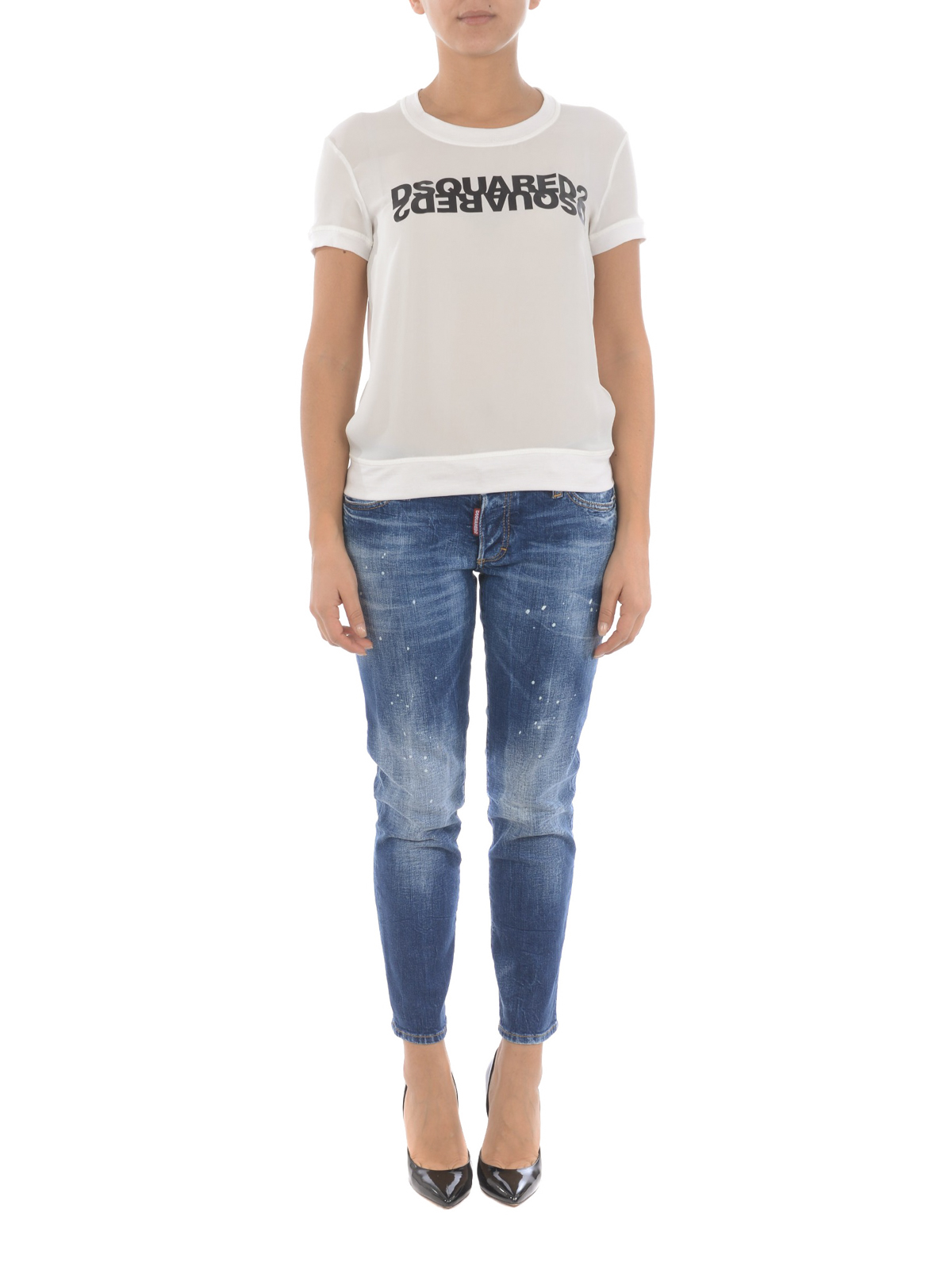 Logo lettering print silk T-shirt S75NC0917S52626101 (Dsquared2 / Tシャツ・カットソー ) | Dsquared2 (ディースクエアード)(1)
