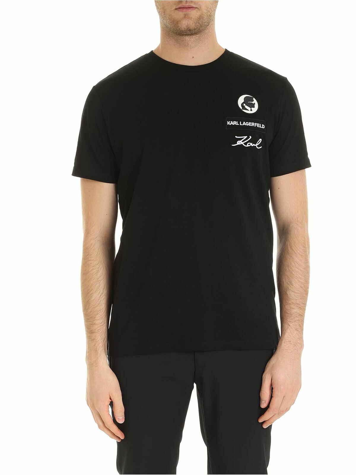 Logo patch T-shirt in black 755049592223990 (KARL LAGERFELD / Tシャツ・カットソー ) | KARL LAGERFELD (カール・ラガーフェルド)