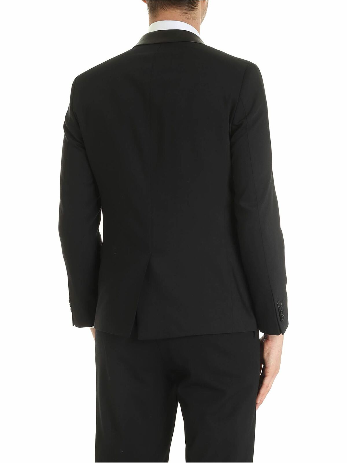 Dark black jacket with leather insert 155229592086990 (KARL LAGERFELD / スーツ・ジャケット ) | KARL LAGERFELD (カール・ラガーフェルド)(2)