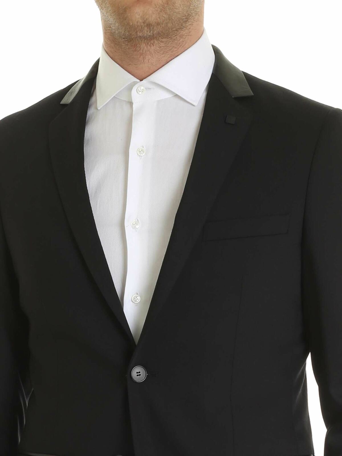 Dark black jacket with leather insert 155229592086990 (KARL LAGERFELD / スーツ・ジャケット ) | KARL LAGERFELD (カール・ラガーフェルド)(3)