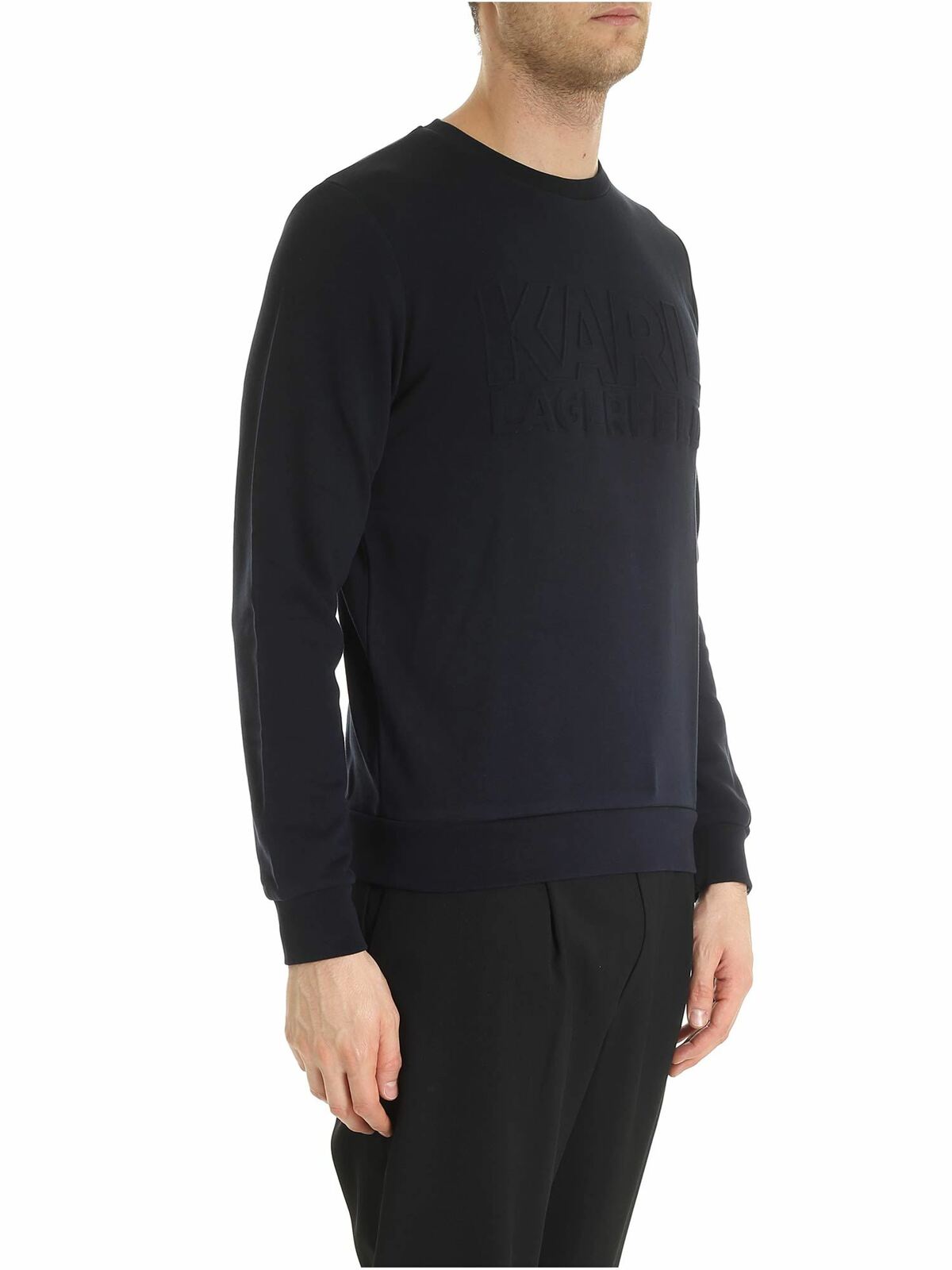 Sweatshirt with embossed logo in blue 705013592910690 (KARL LAGERFELD / スウェット・フーディー ) | KARL LAGERFELD (カール・ラガーフェルド)(1)