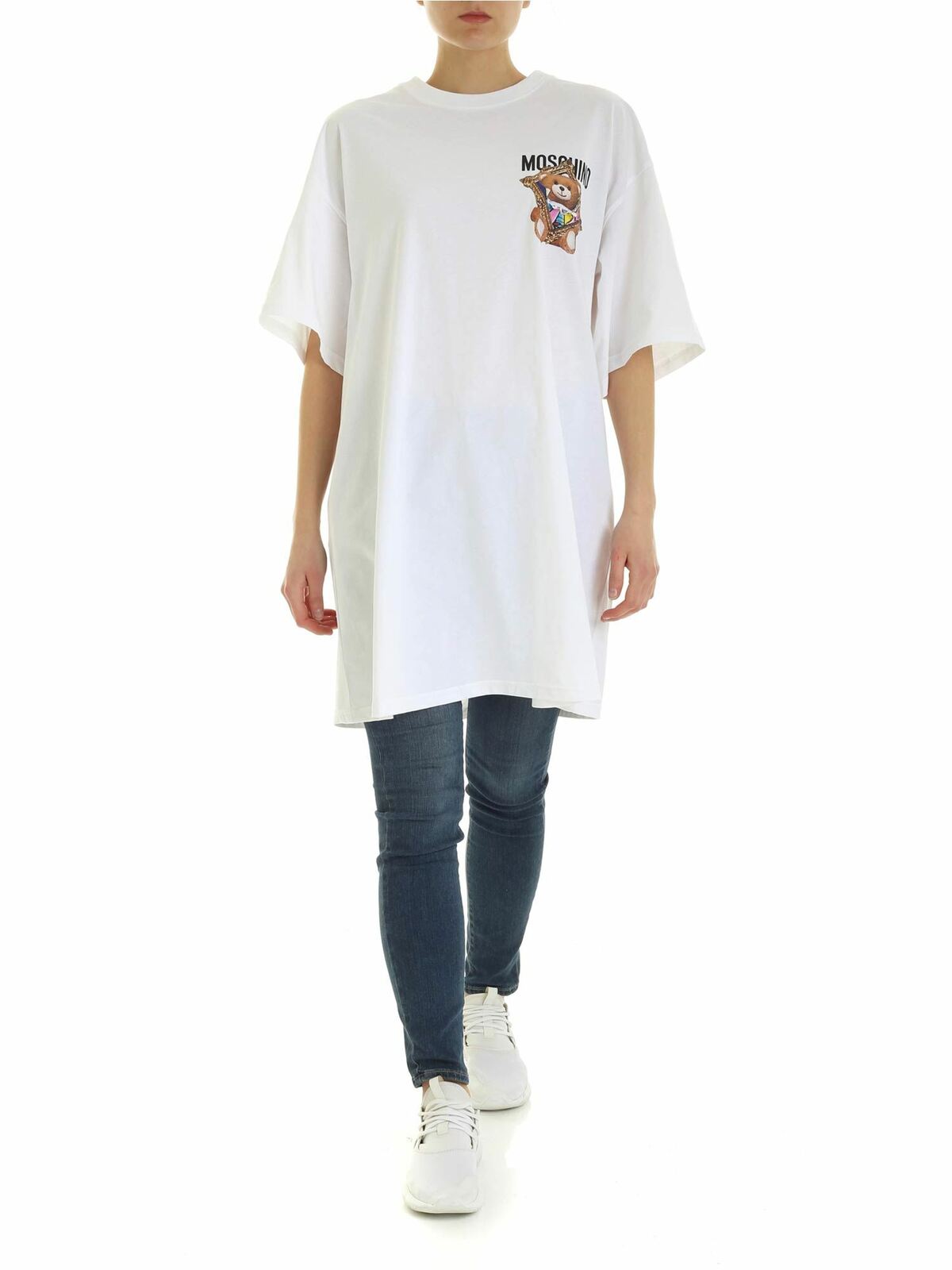 Teddy Bear Frame oversize T-shirt in white 044504401001 (MOSCHINO / Tシャツ・カットソー ) | MOSCHINO (モスキーノ)