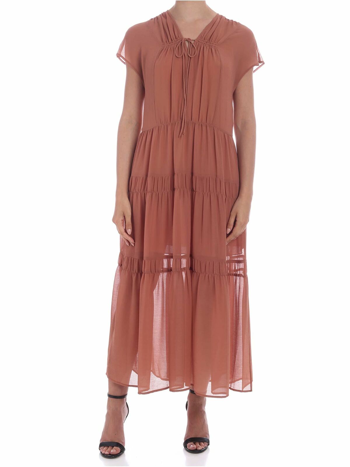 Blushy brown colored semi-transparent dress CHS20URO0702526P (See By Chloé / ワンピース・ドレス・オールインワン ) | See By Chloé (シーバイクロエ)