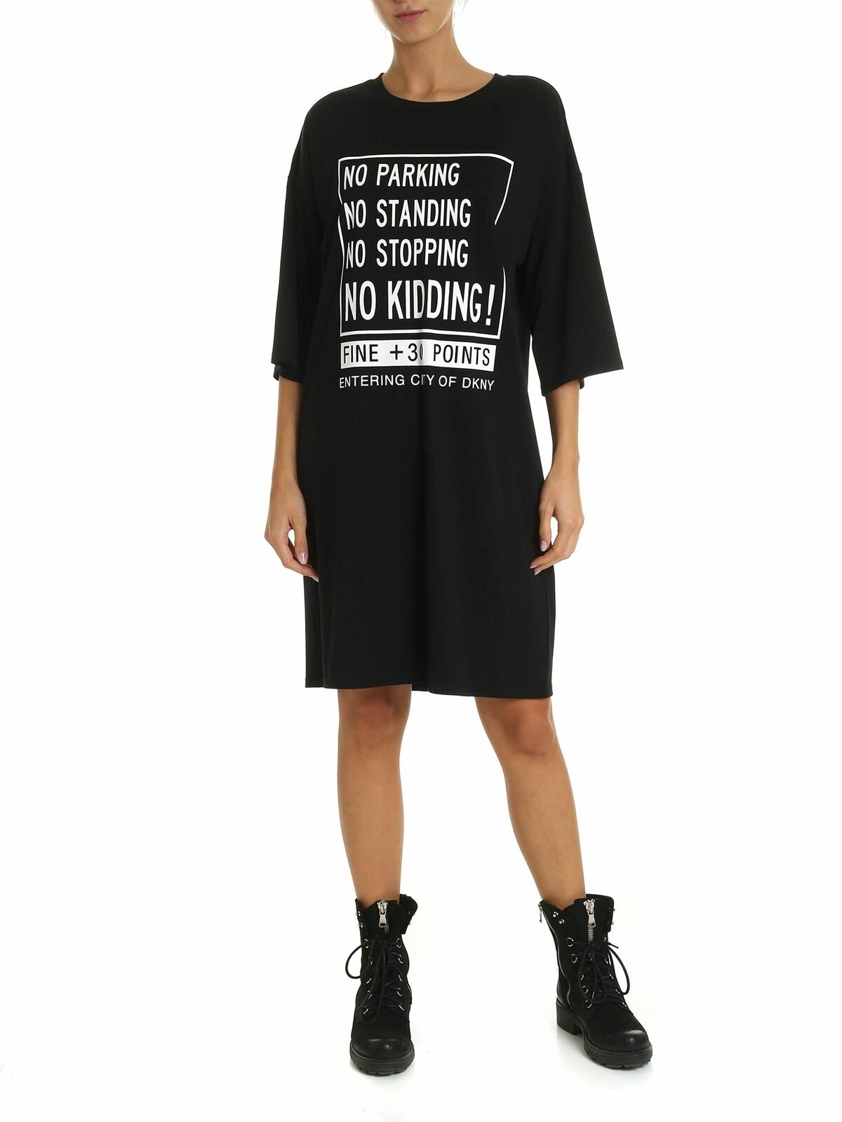Dress in black with contrasting print P9GDWBOBBLK (DKNY / ワンピース・ドレス・オールインワン ) | DKNY (ディーケーエヌワイ)