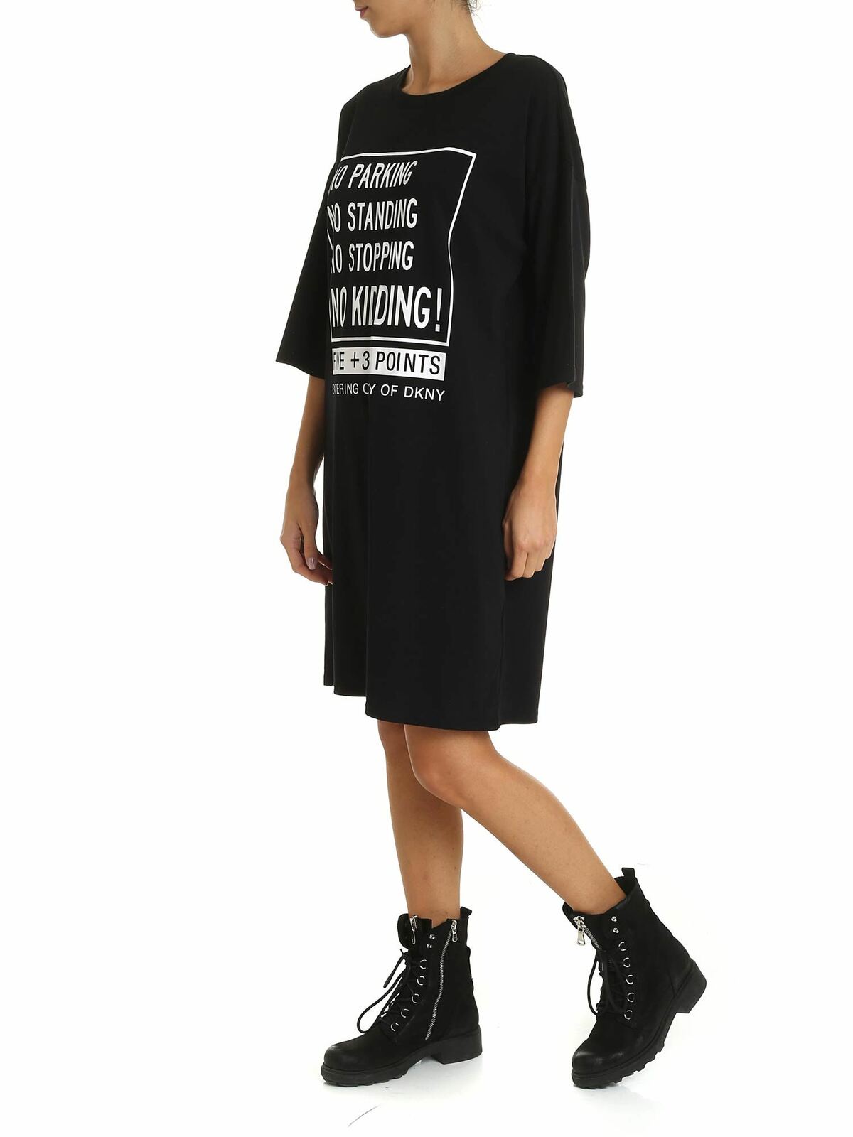 Dress in black with contrasting print P9GDWBOBBLK (DKNY / ワンピース・ドレス・オールインワン ) | DKNY (ディーケーエヌワイ)(1)