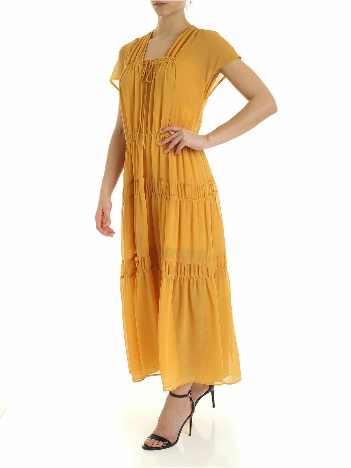 Flounced dress in Bright Gold color CHS20URO07025745 (See By Chloé / ワンピース・ドレス・オールインワン ) | See By Chloé (シーバイクロエ)(1)