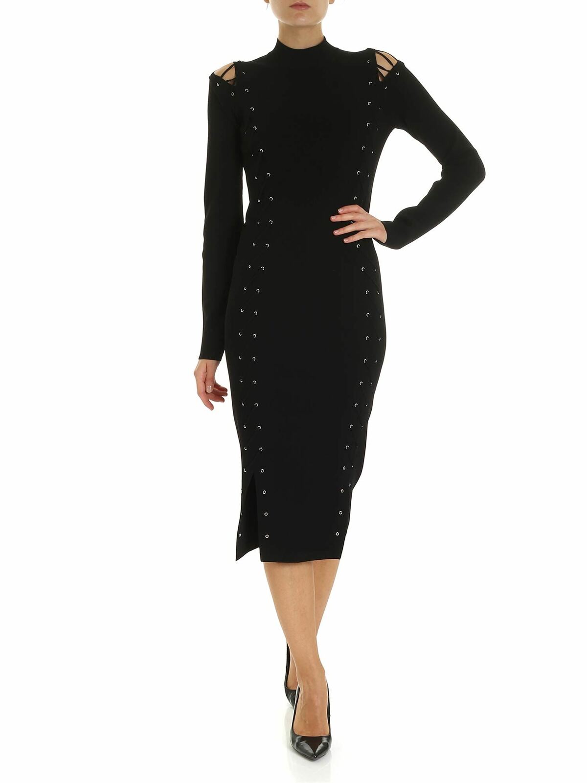 Long dress in black with shoulder cut-out 550434RNK201000 (McQ / ワンピース・ドレス・オールインワン ) | McQ (マックキュー)
