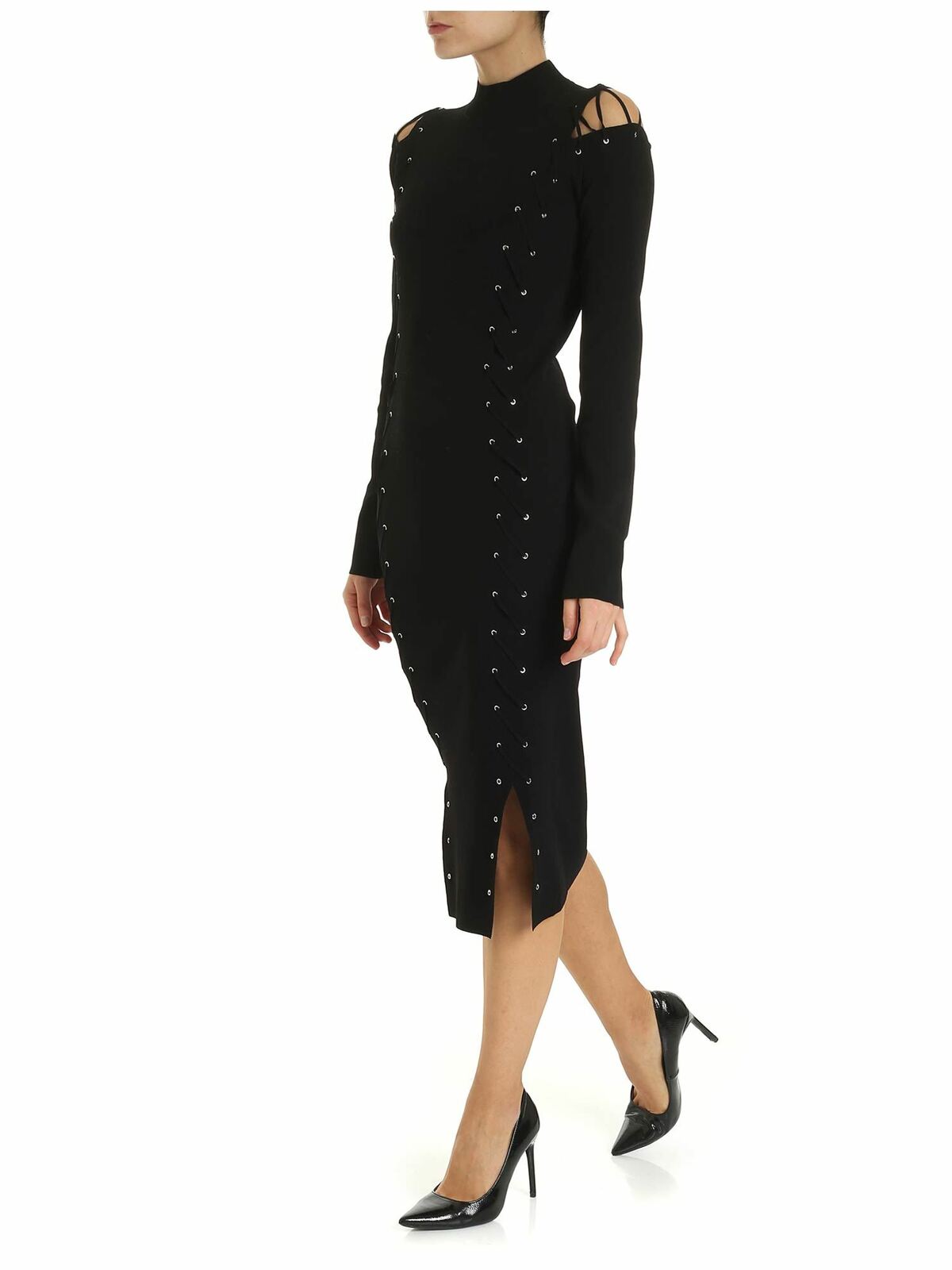 Long dress in black with shoulder cut-out 550434RNK201000 (McQ / ワンピース・ドレス・オールインワン ) | McQ (マックキュー)(1)